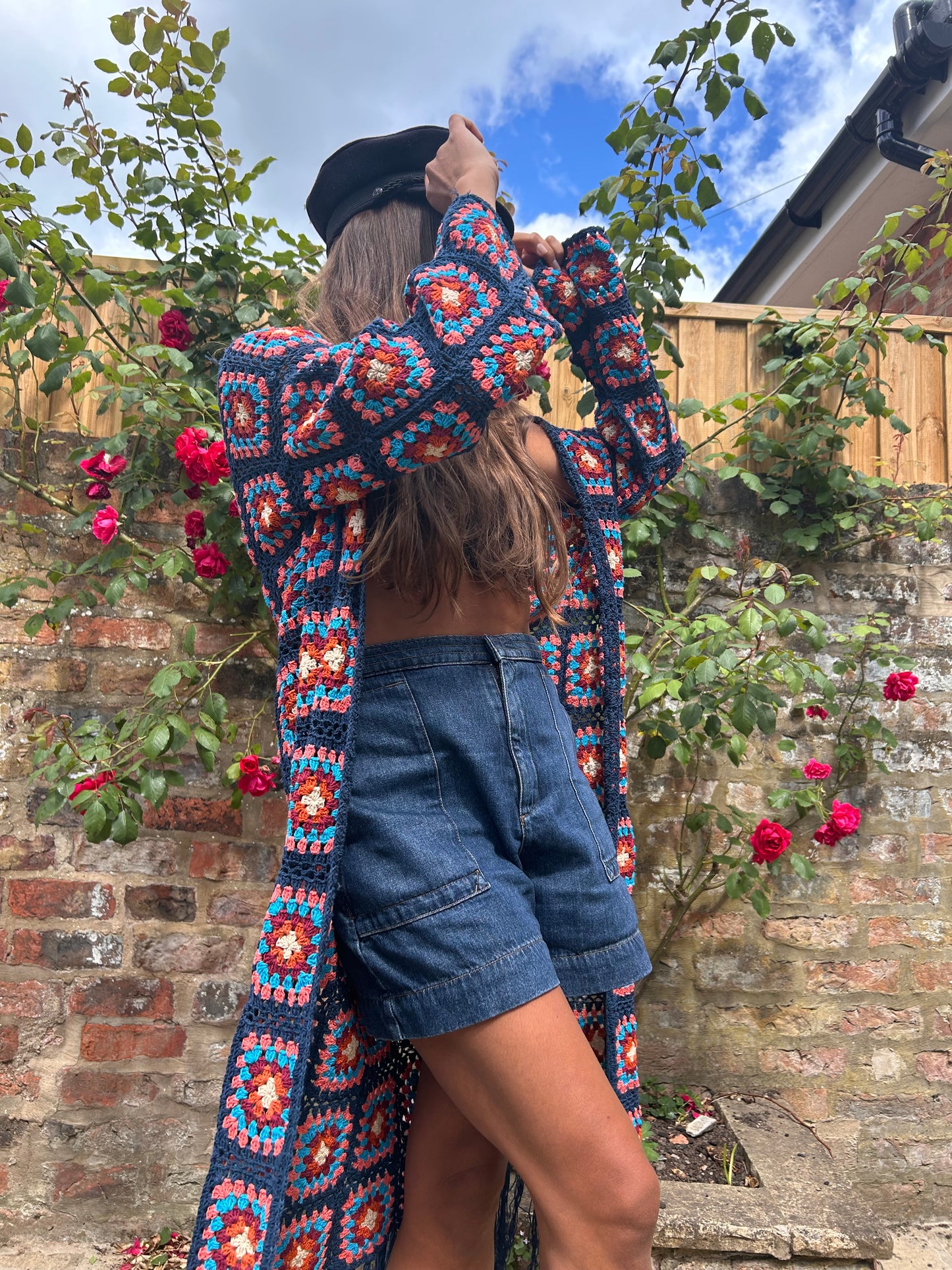 “Down by the beach” Granny square maxi crochet cardigan with tassels