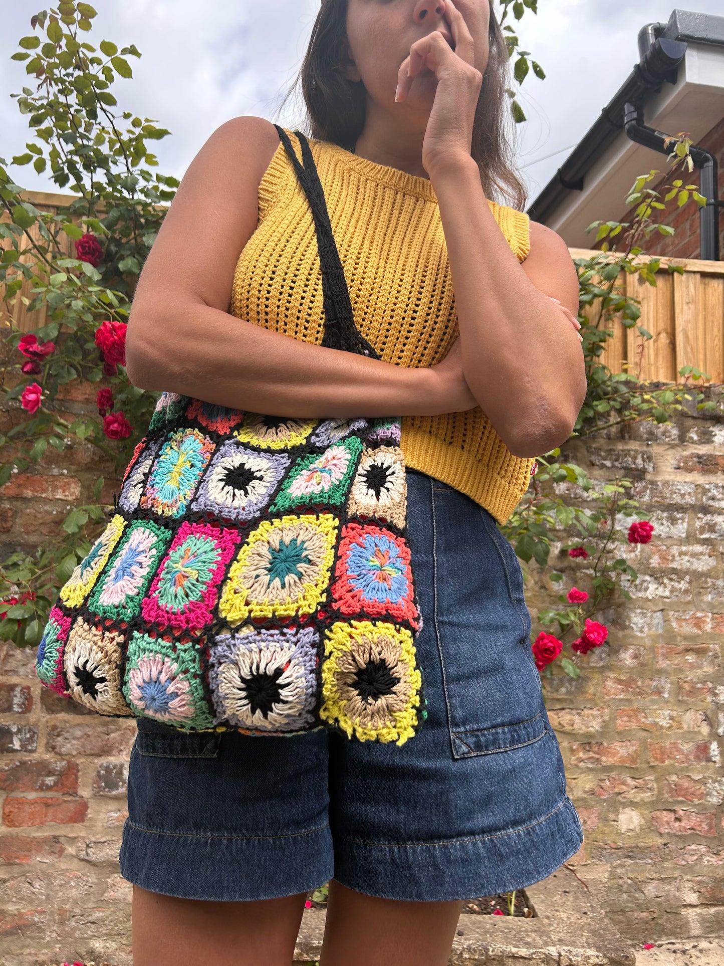 Granny Square Crochet Tote / Shoulder Bag