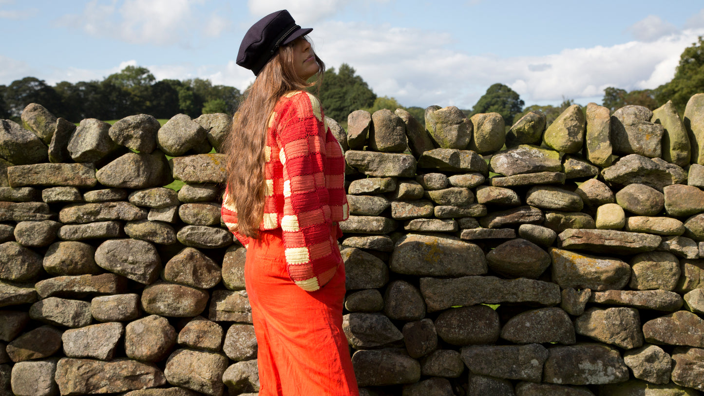 Red Gingham Check Cardigan with Tassel Tie