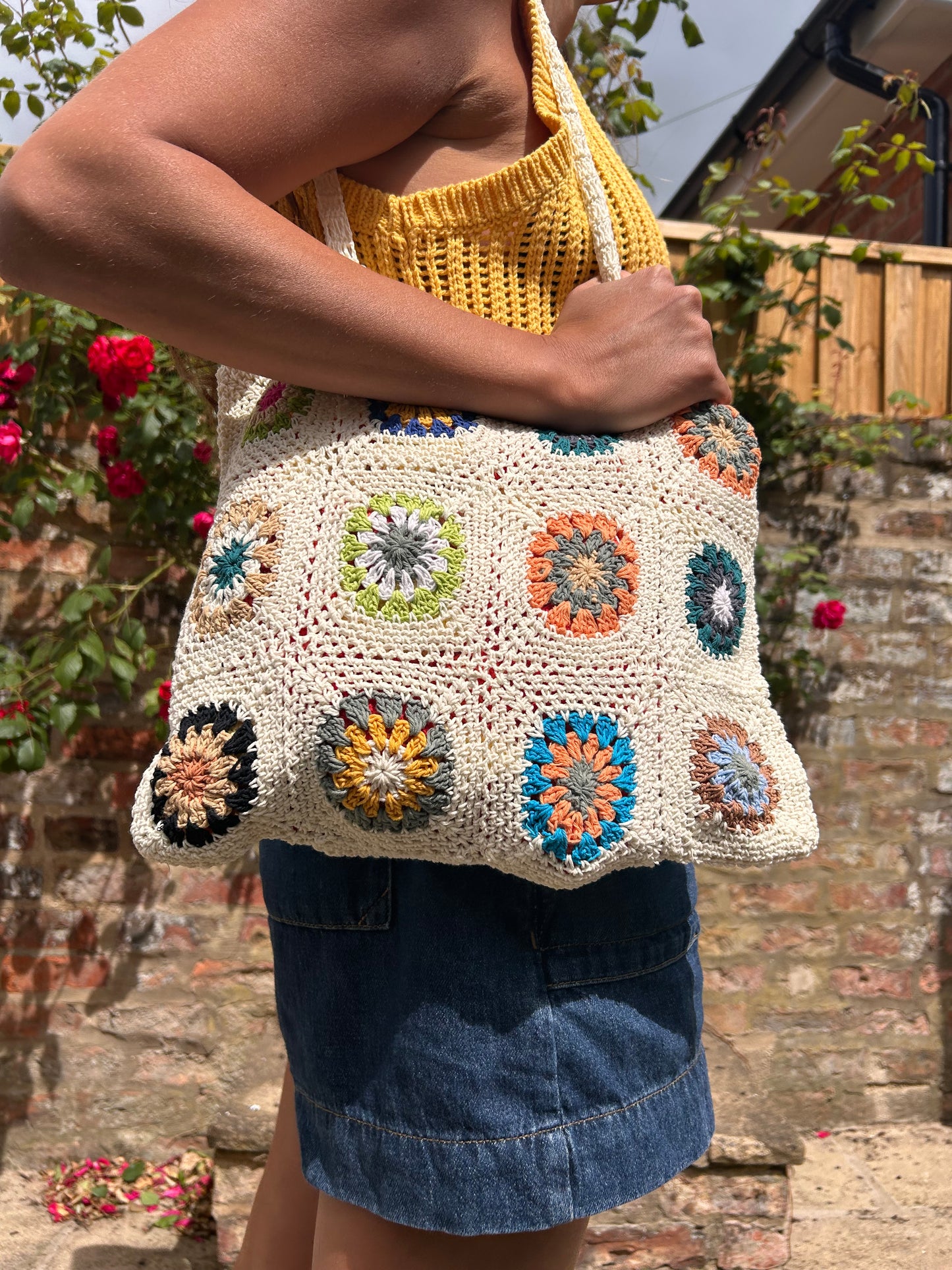 Granny Square Crochet Tote / Shoulder Bag