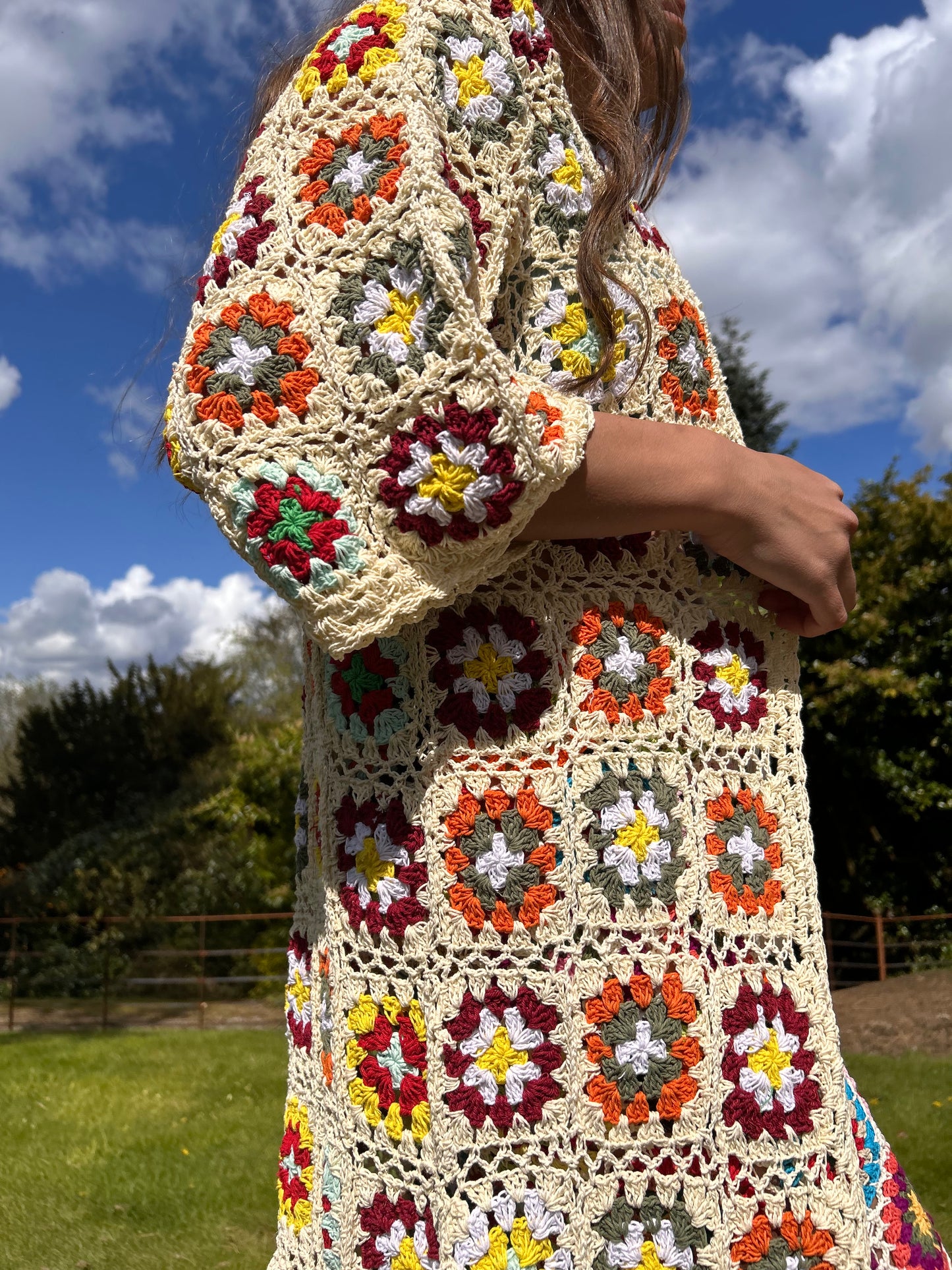 Cream granny square maxi crochet cardigan