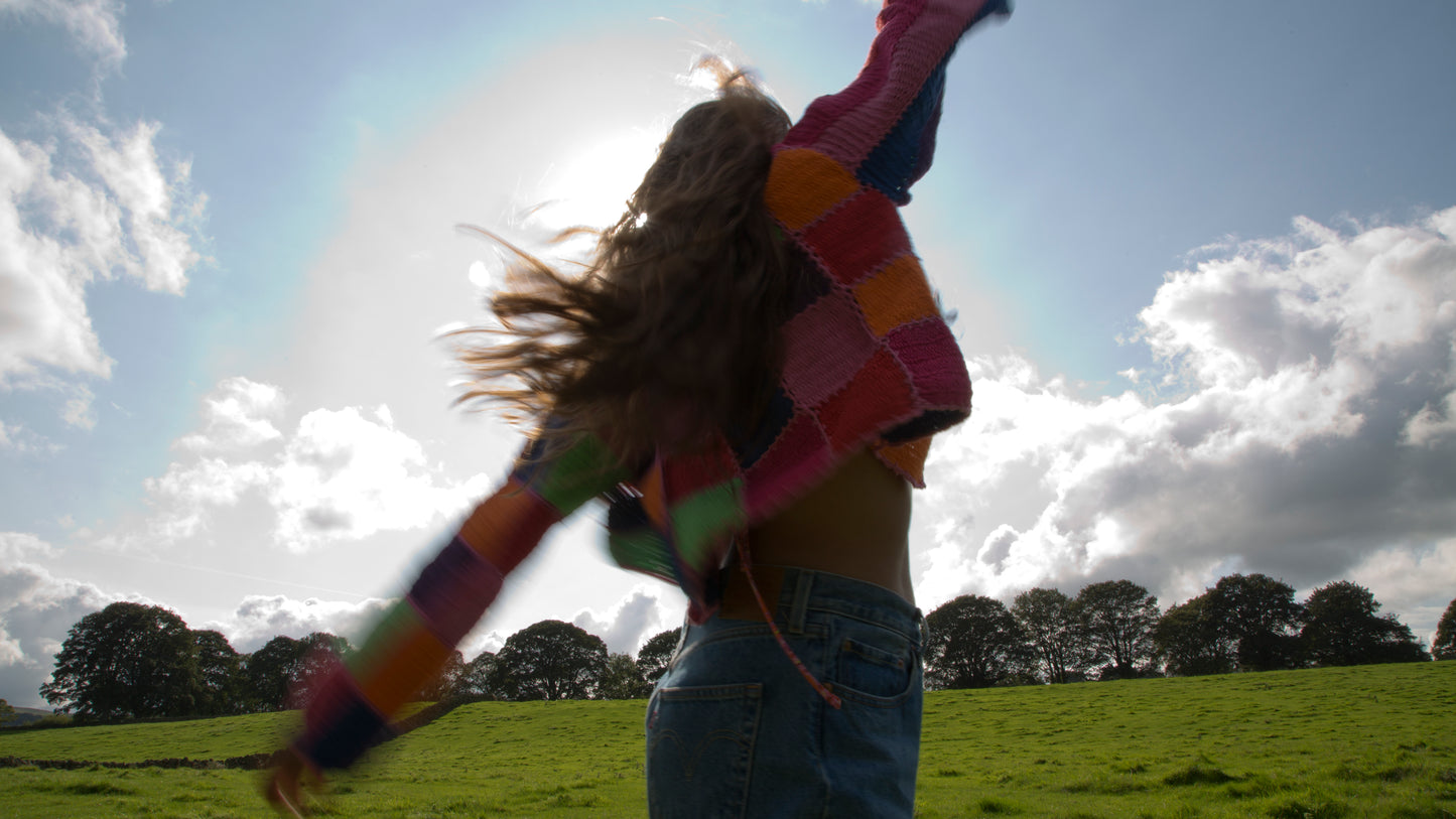SAMPLE Multicoloured Checkerboard Crochet Cardigan