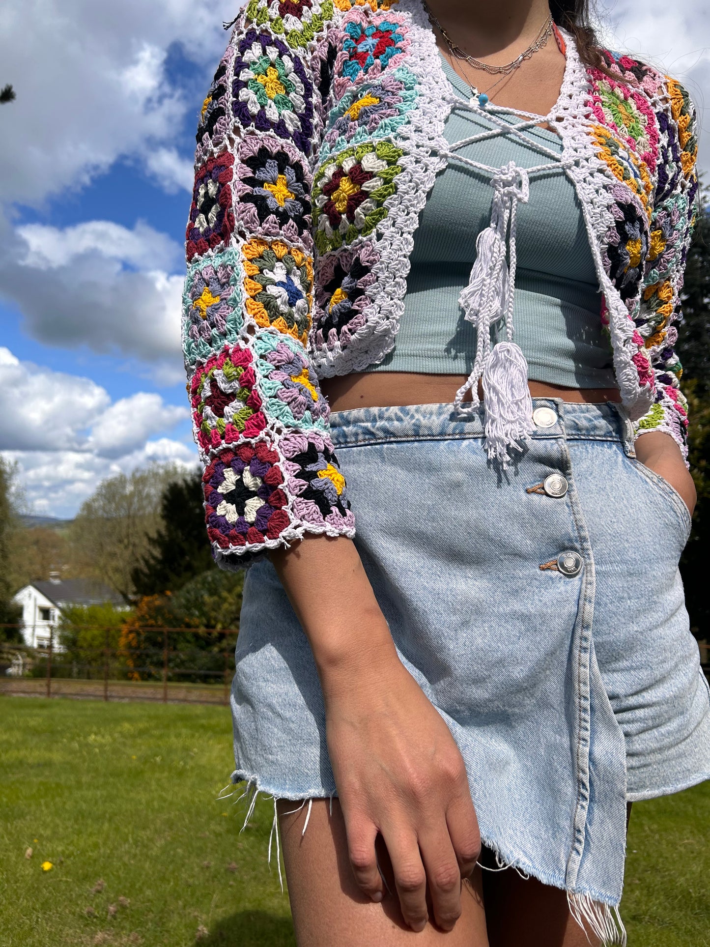 White granny square crochet cardigan