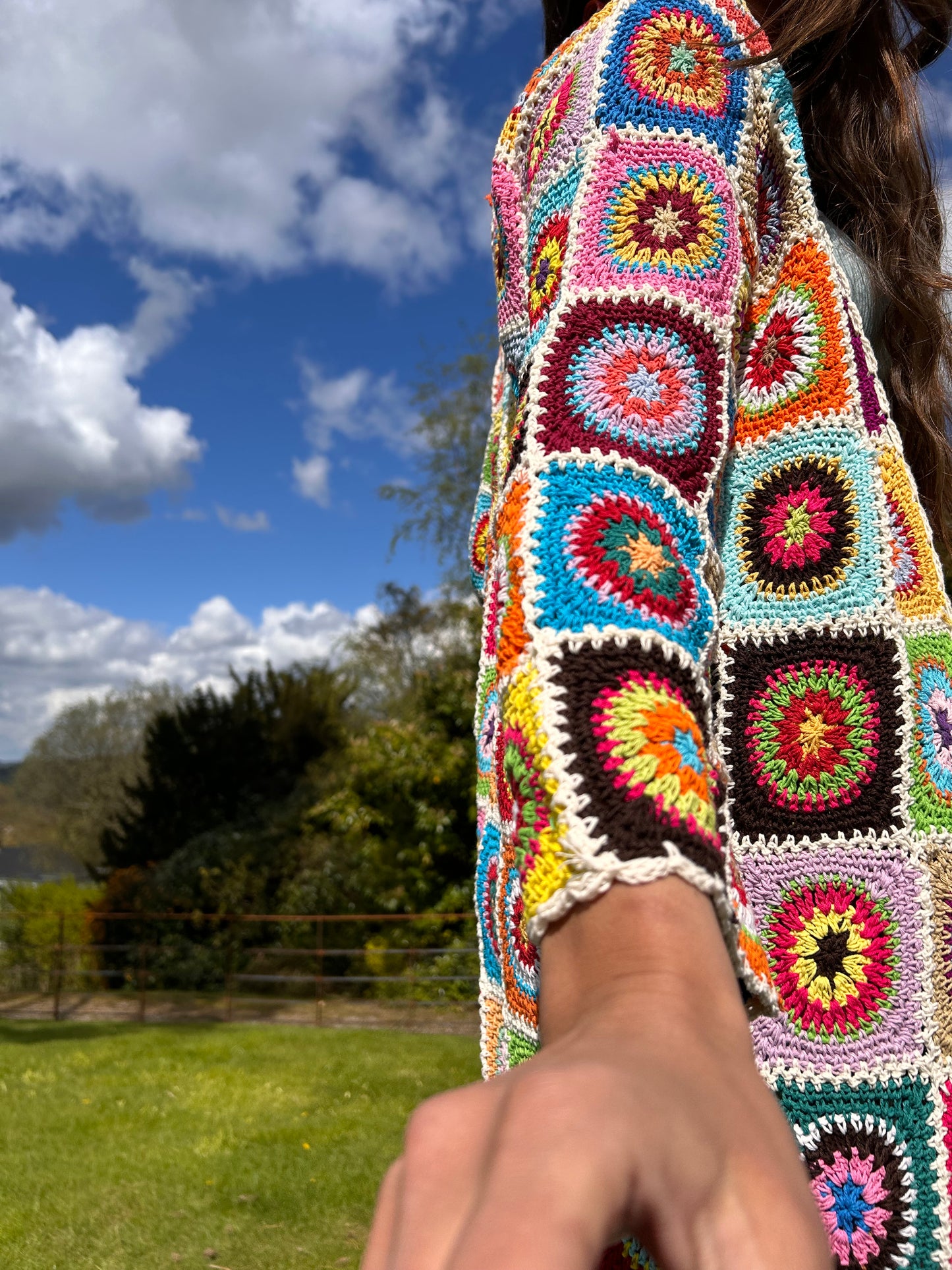Granny square maxi crochet cardigan with tassels