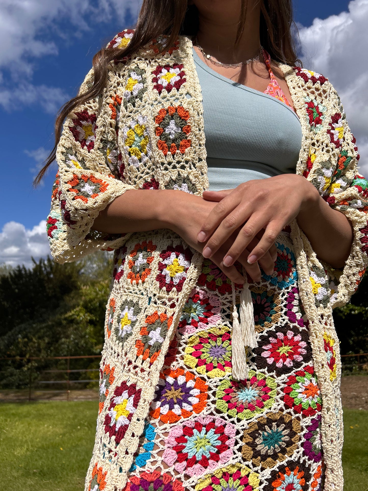Cream granny square maxi crochet cardigan