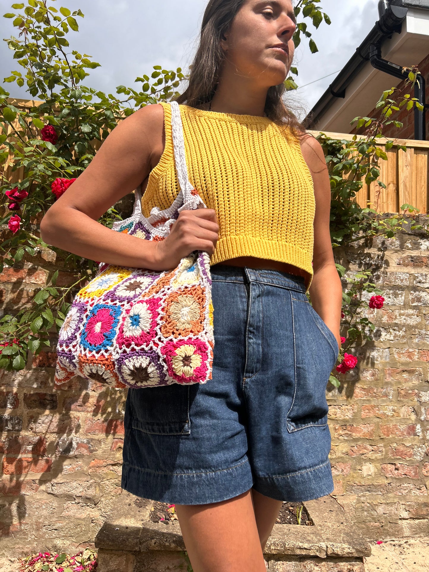 Granny Square Crochet Tote / Shoulder Bag