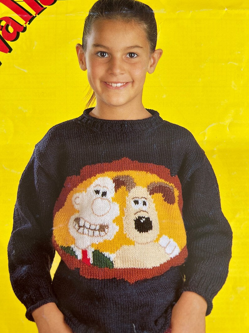 Digital Out-of-Print Patons Knitting Pattern PBN E2242 Wallace & Gromit age / size 5-12 years - 1988