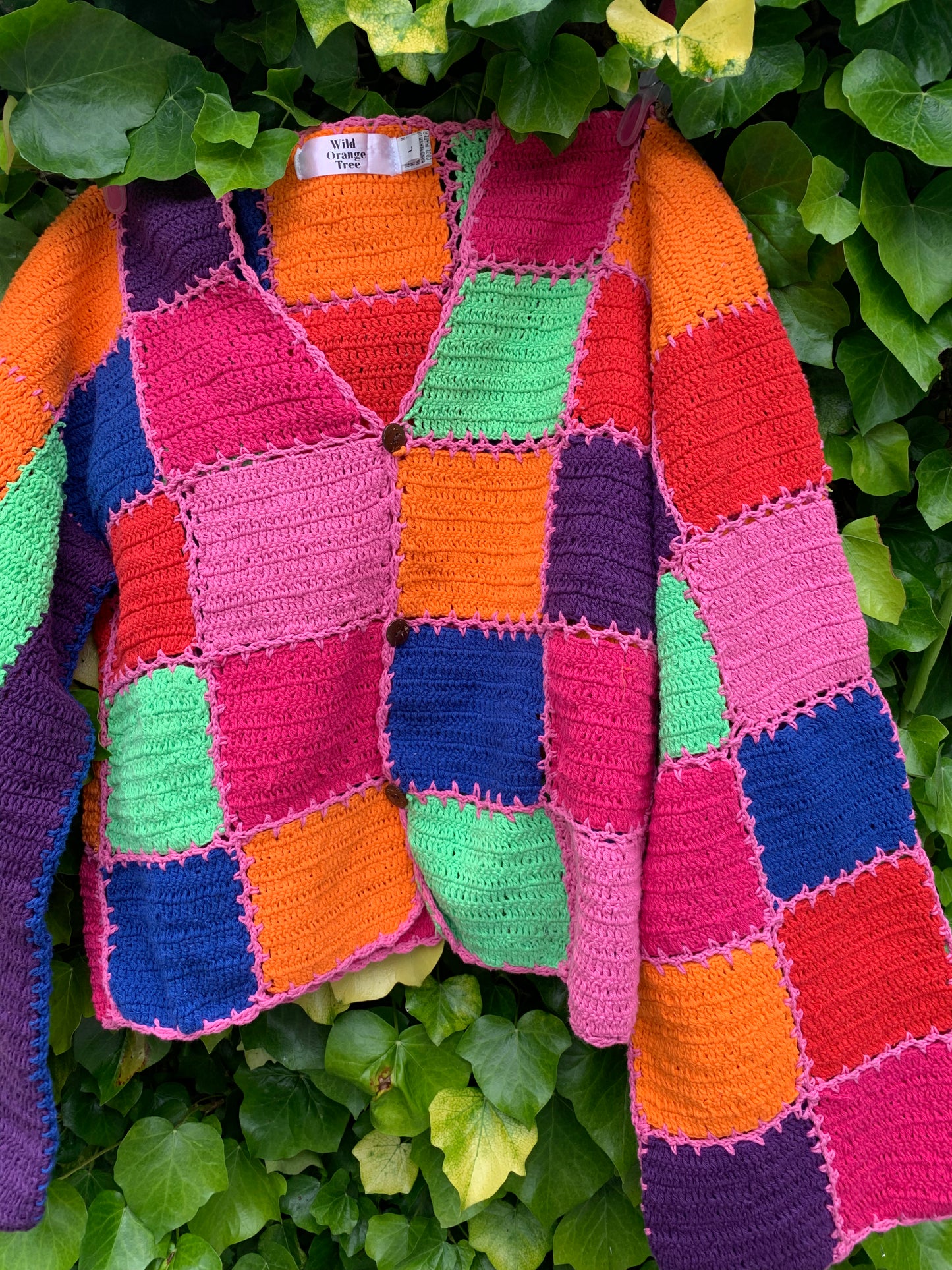 SAMPLE Multicoloured Checkerboard Crochet Cardigan