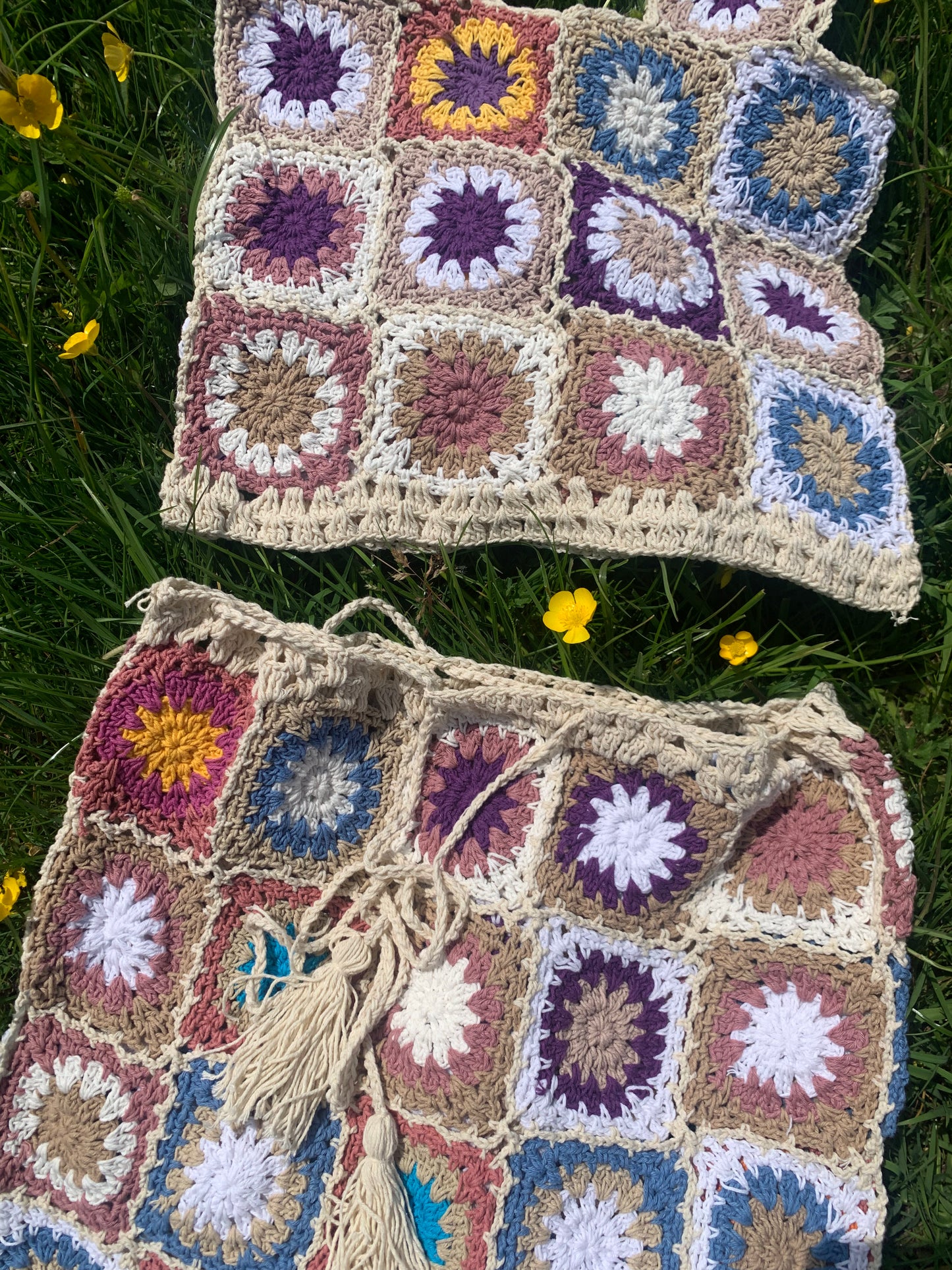 Patchwork Granny Square Crop Top - M