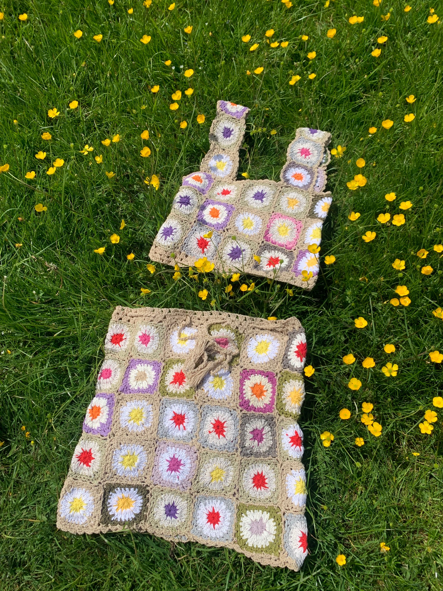 Patchwork Granny Square Crop Top - L