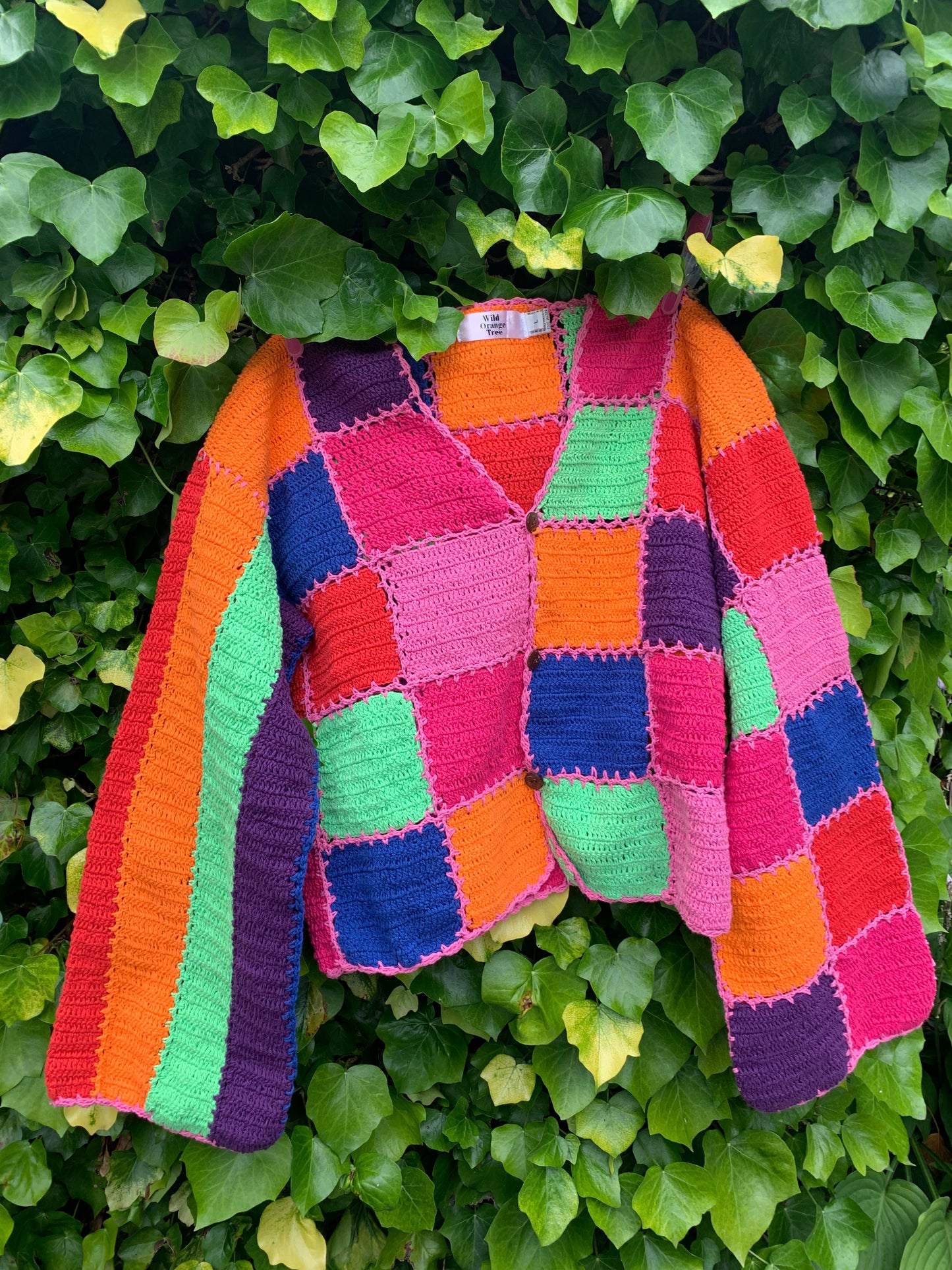 SAMPLE Multicoloured Checkerboard Crochet Cardigan