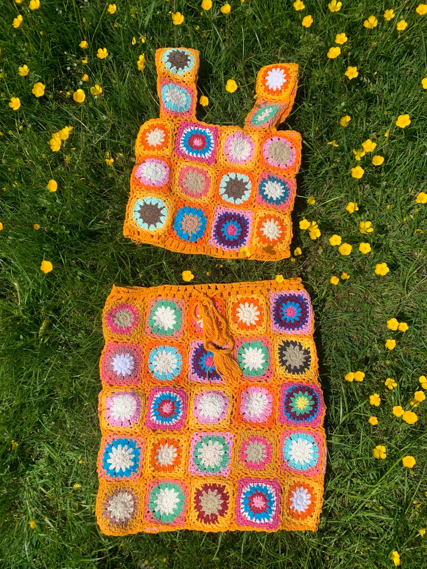 Patchwork Granny Square Crop Top - M