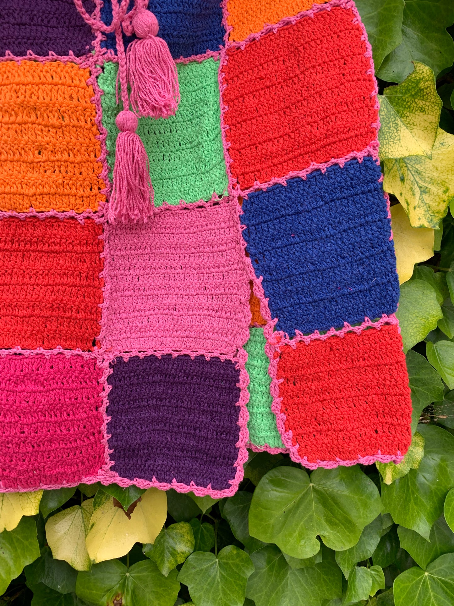 Multicoloured Checkerboard Crochet Skirt with Split