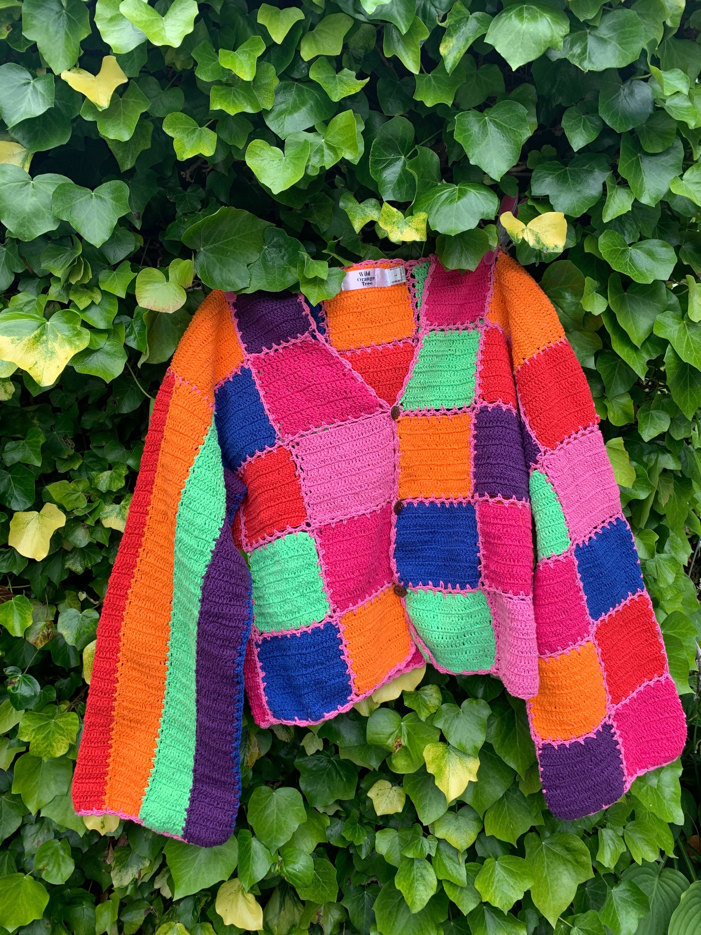 SAMPLE Multicoloured Checkerboard Crochet Cardigan