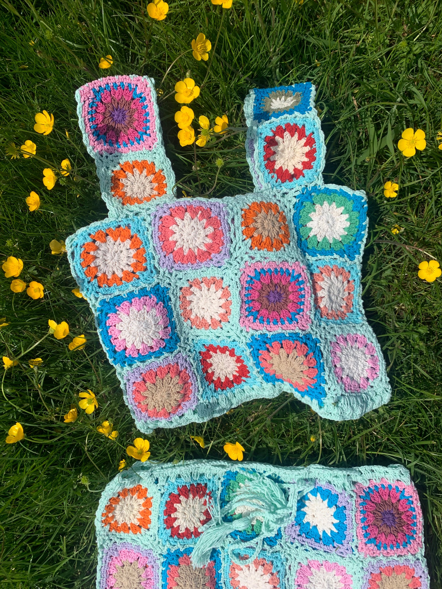 Patchwork Granny Square Crop Top - M