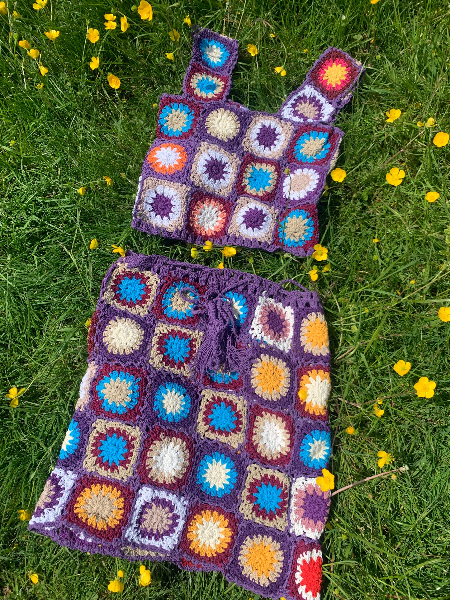 Patchwork Granny Square Crop Top - M