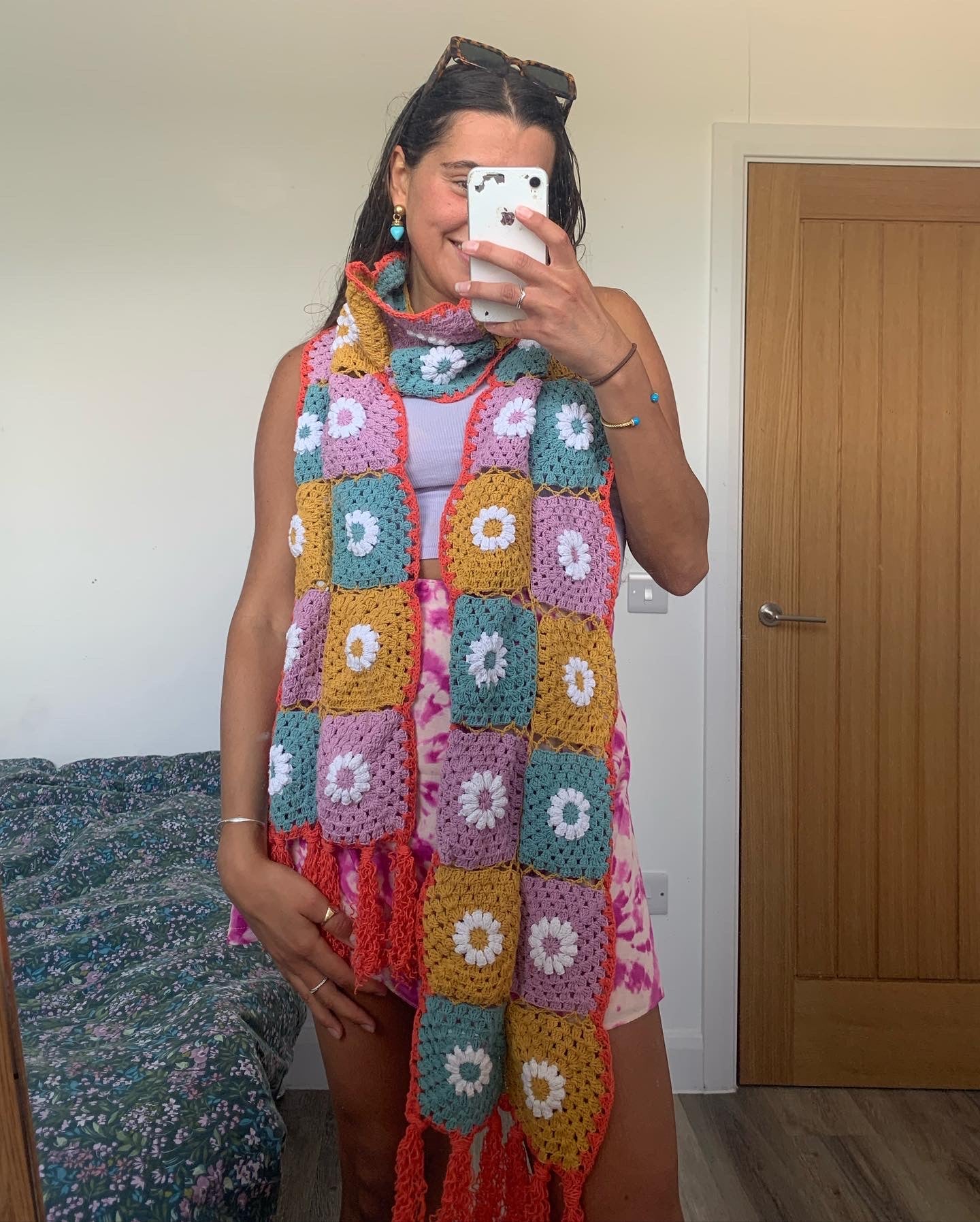 Multicoloured Paste Floral scarf with tassels