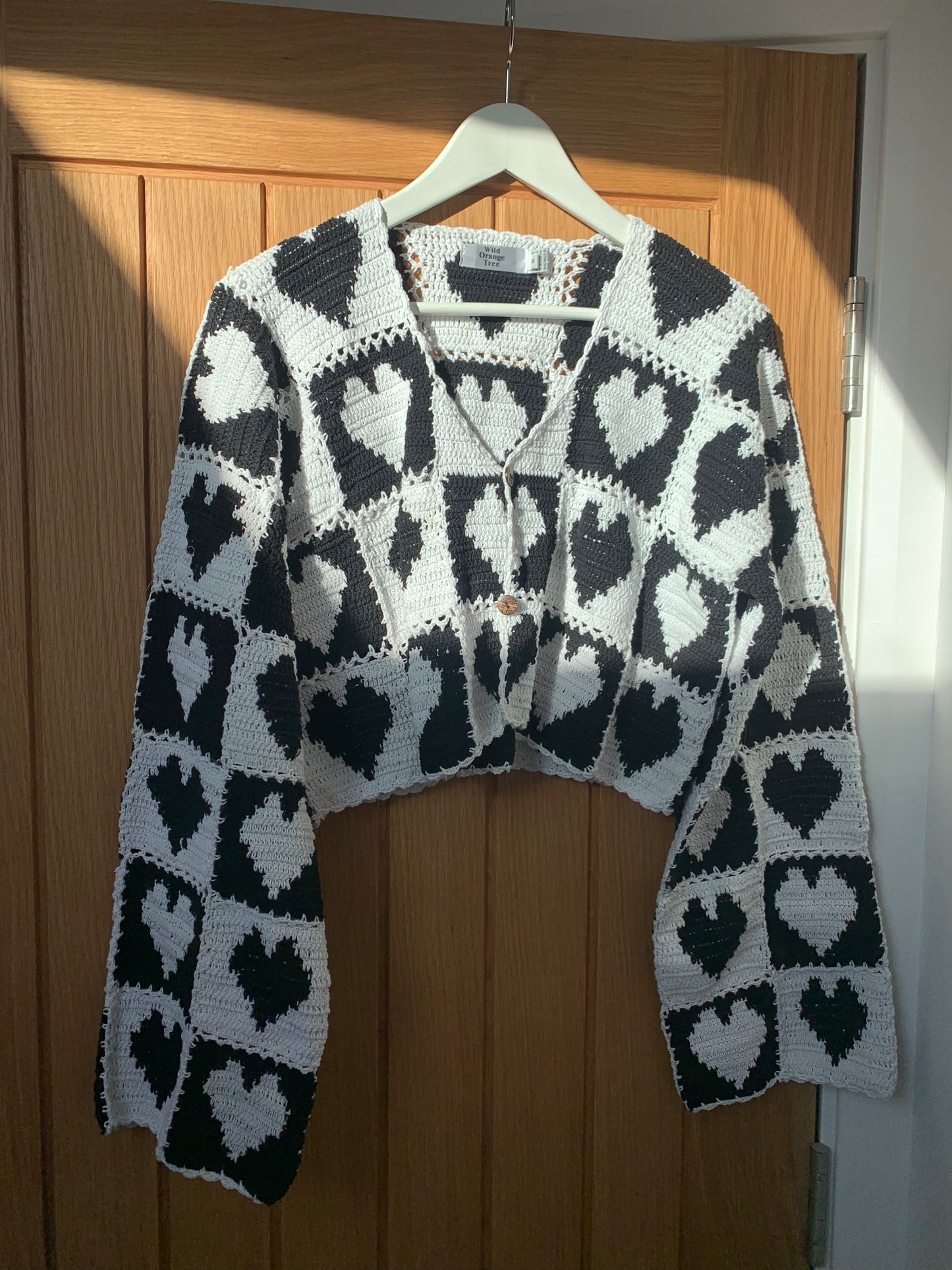 Heart on my sleeve Monochrome Black & White crochet Cardigan