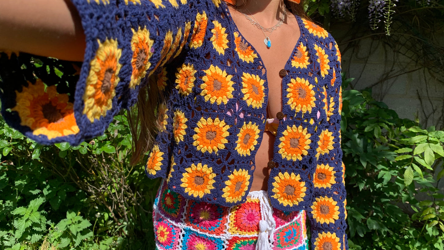 *REWILD* Sundance Kid in Blue Sunflower Cardigan