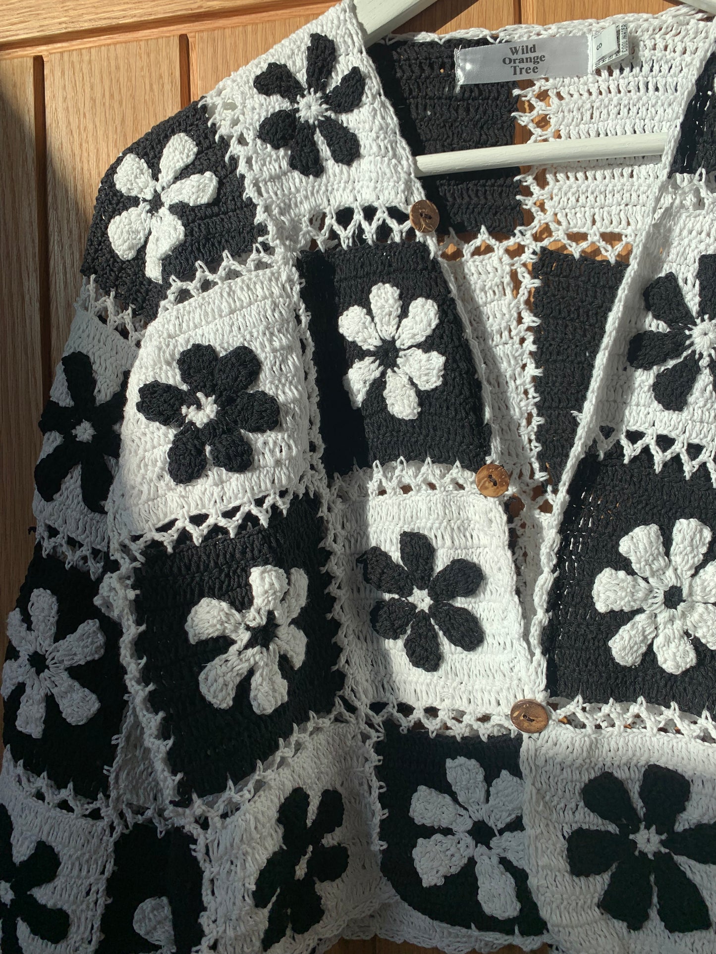 *REWILD* Reversible Floral Checkerboard Black & White crochet Cardigan