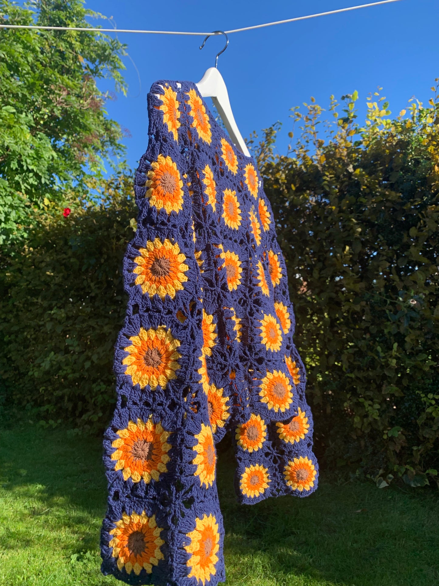 Sundance Kid in Blue Sunflower Crochet Jumper