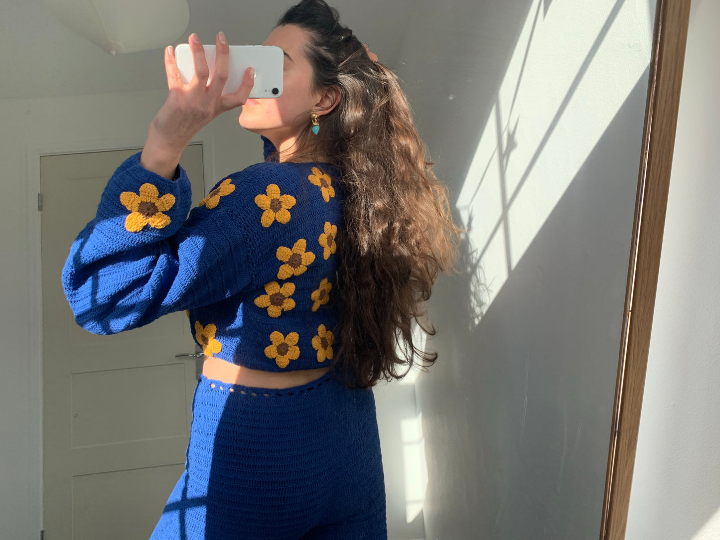 DAPHNE Blue & Yellow Flower Cardigan with Tassel Tie