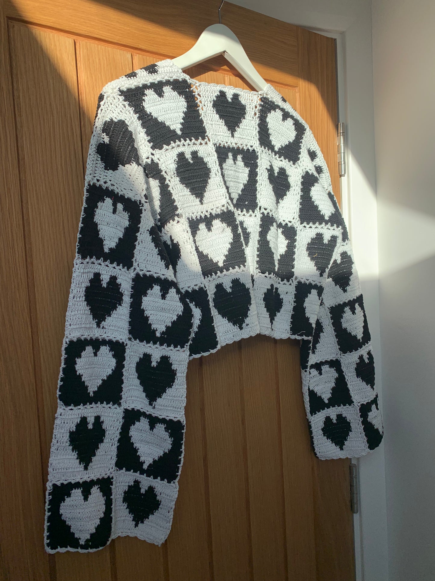 Heart on my sleeve Monochrome Black & White crochet Cardigan