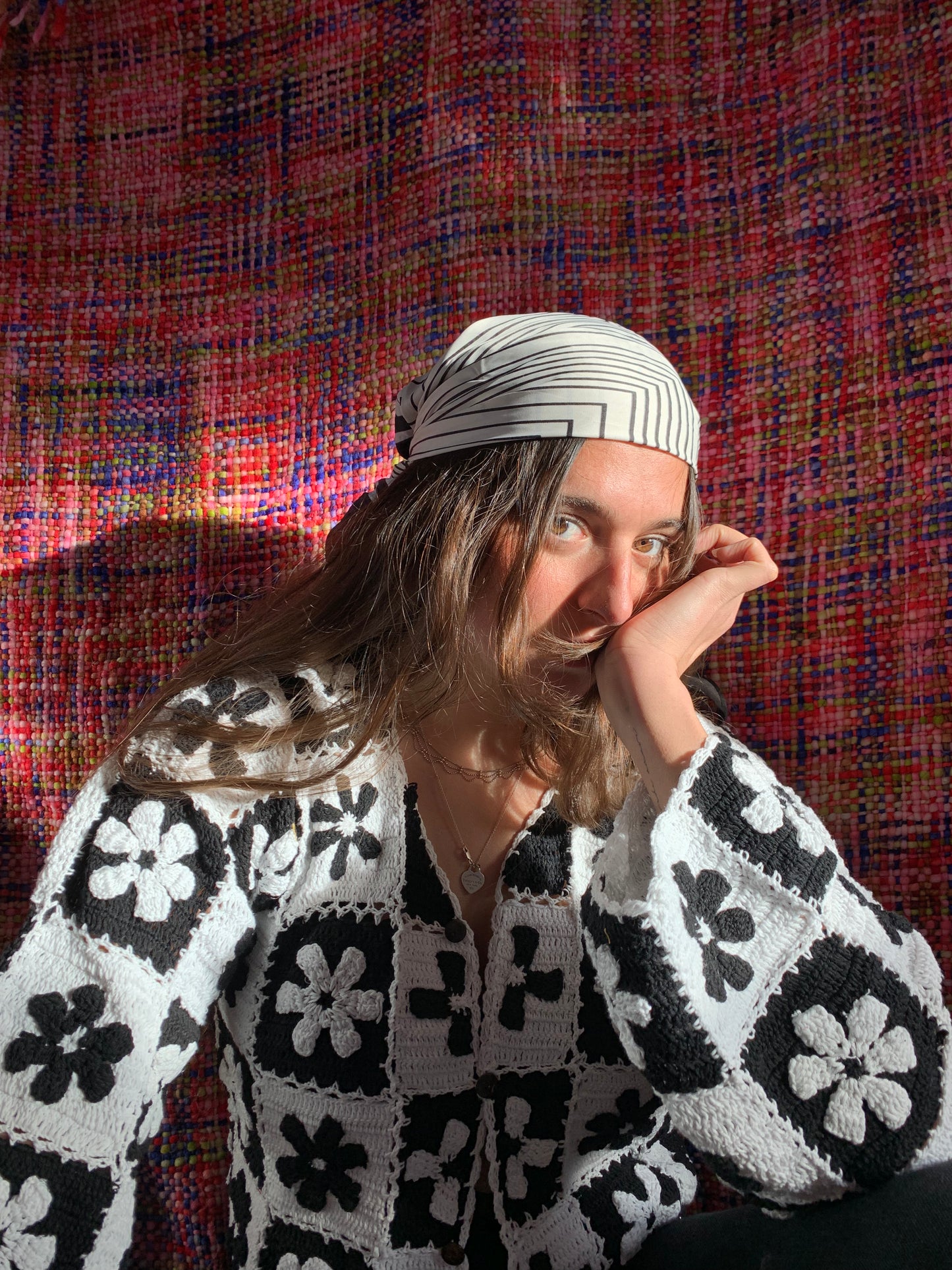 *REWILD* Reversible Floral Checkerboard Black & White crochet Cardigan