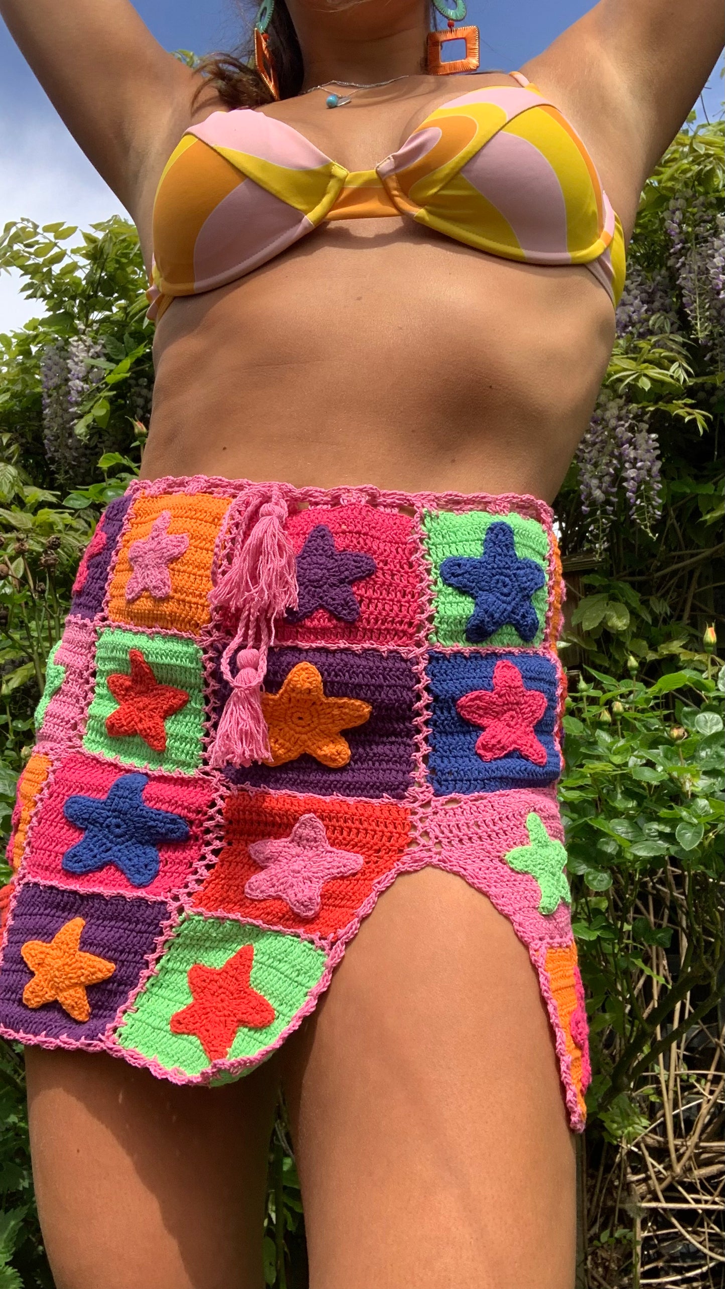 Stardust Multicoloured Crochet Star Skirt with Split