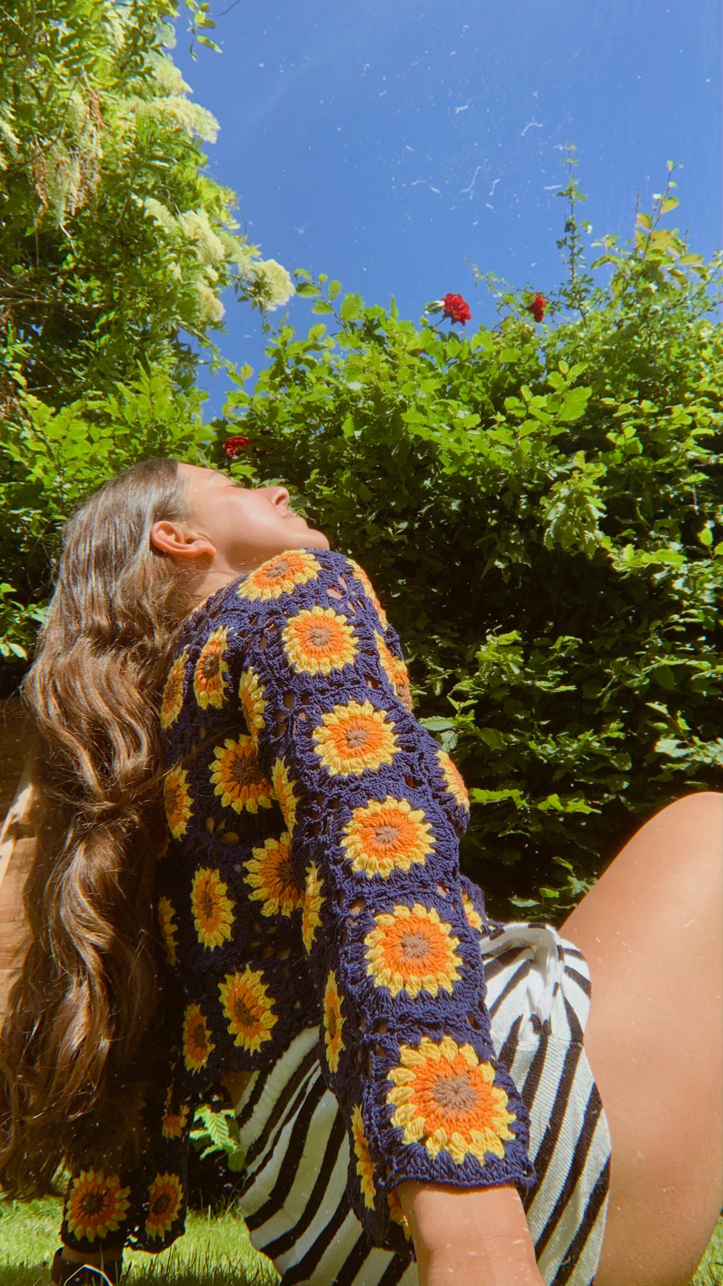 Sundance Kid in Blue Sunflower Crochet Jumper