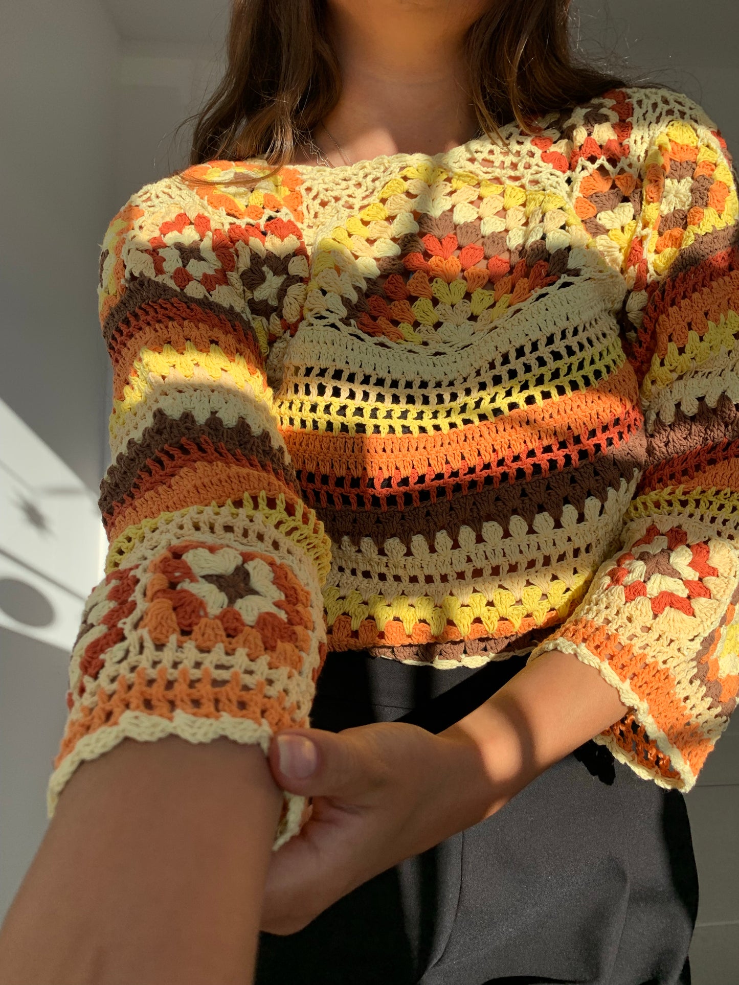 Ziggy cropped Jumper in 70s Sunset Yellow & Orange