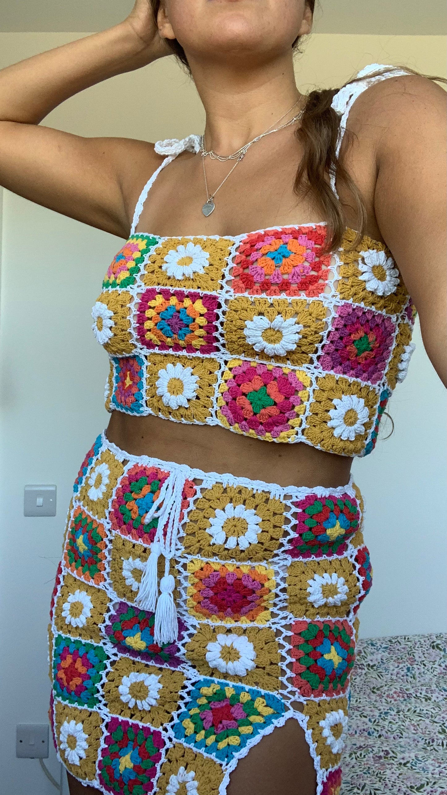 “Mimi” Patchwork Granny Square Skirt with Split - XS/S