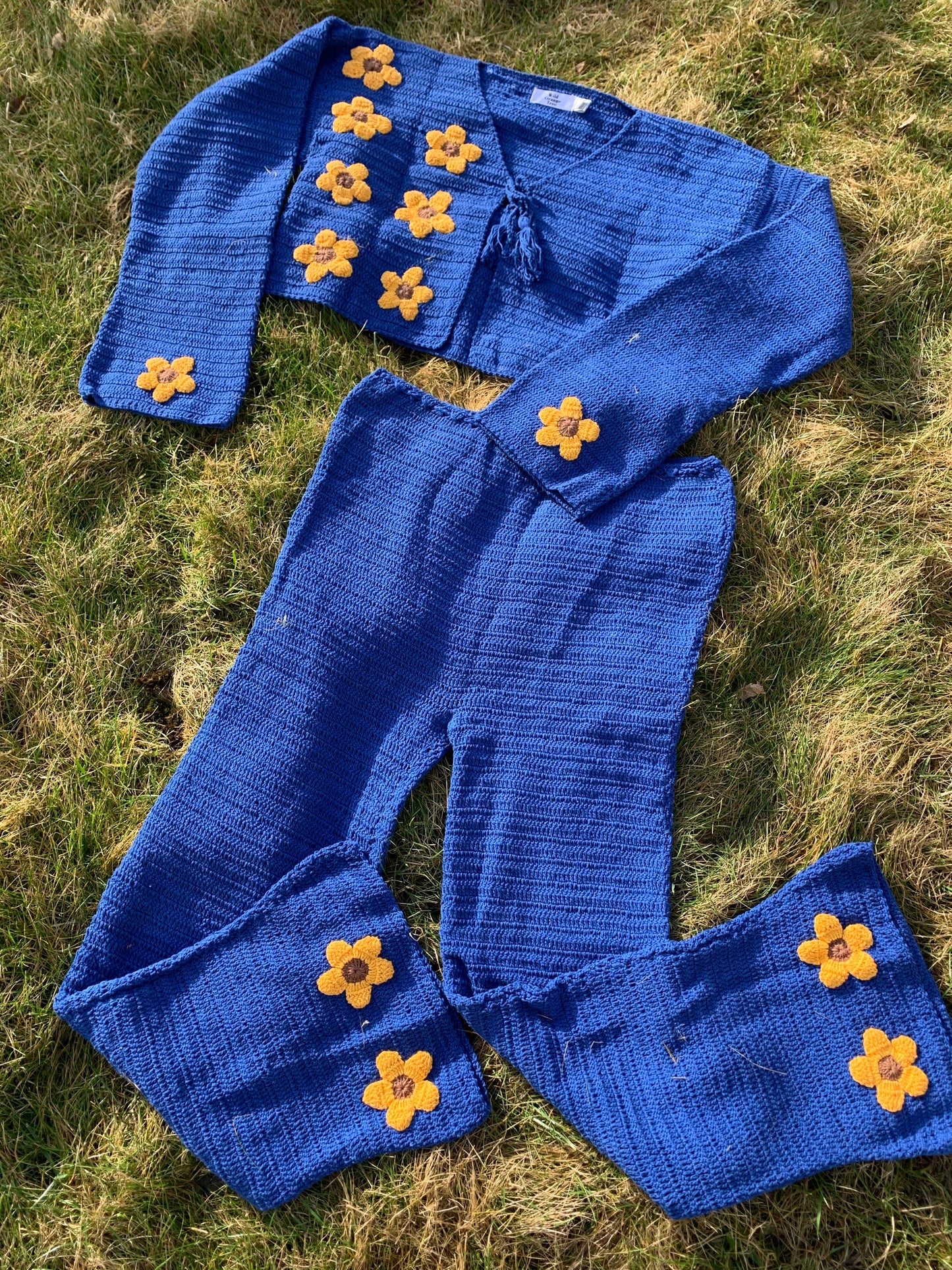 DAPHNE Blue & Yellow Flower Cardigan with Tassel Tie