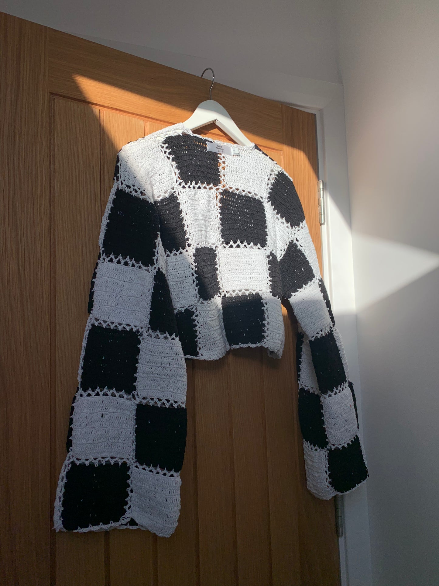*REWILD* Reversible Floral Checkerboard Black & White crochet Cardigan