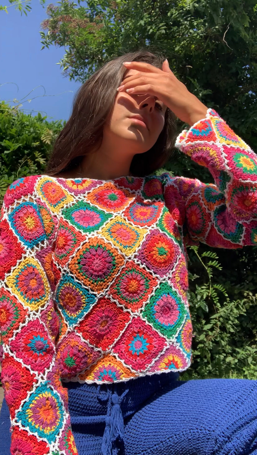 Tutti Frutti Full Length Granny Square Crochet Jumper