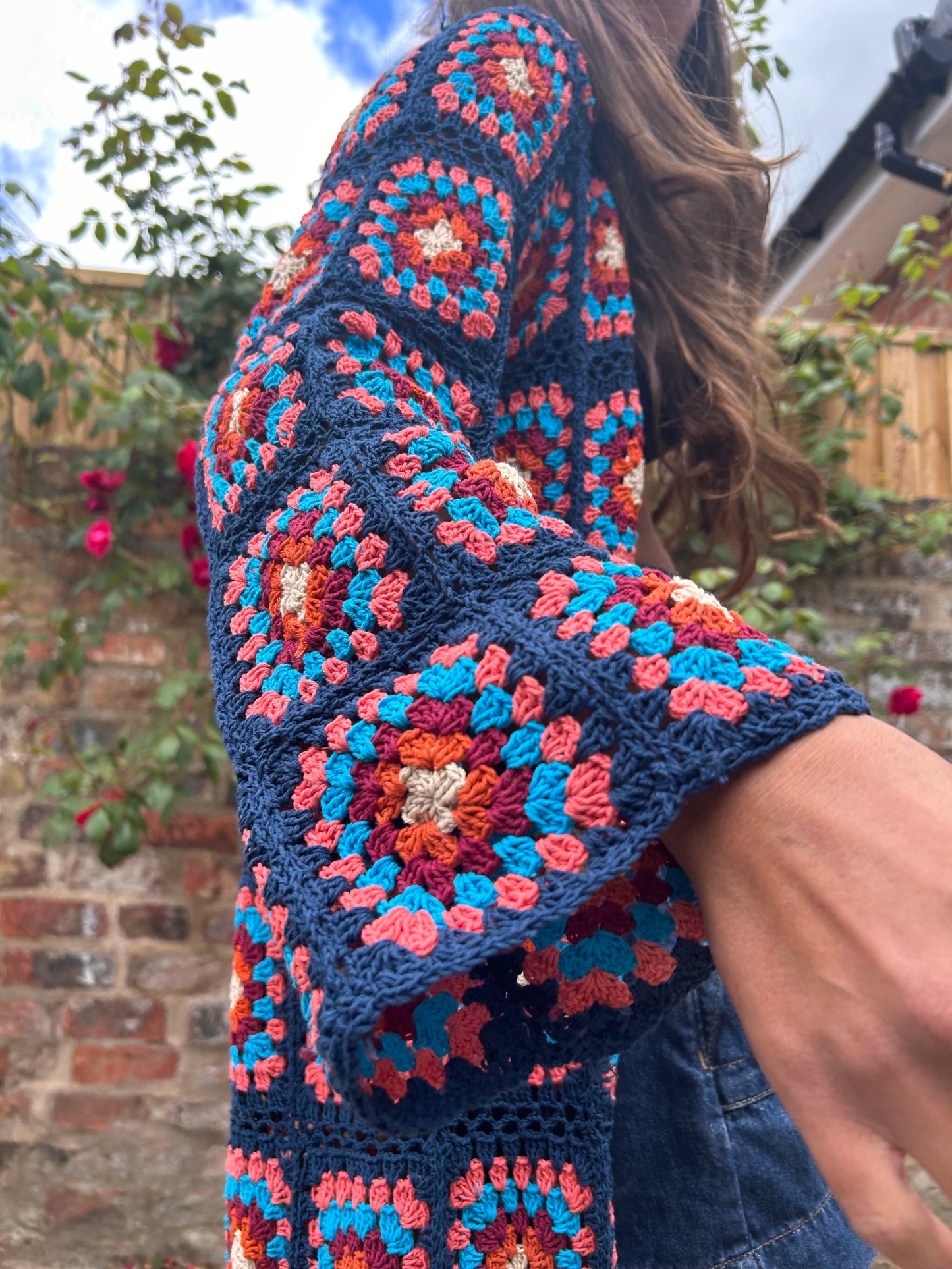 “Down by the beach” Granny square maxi crochet cardigan with tassels