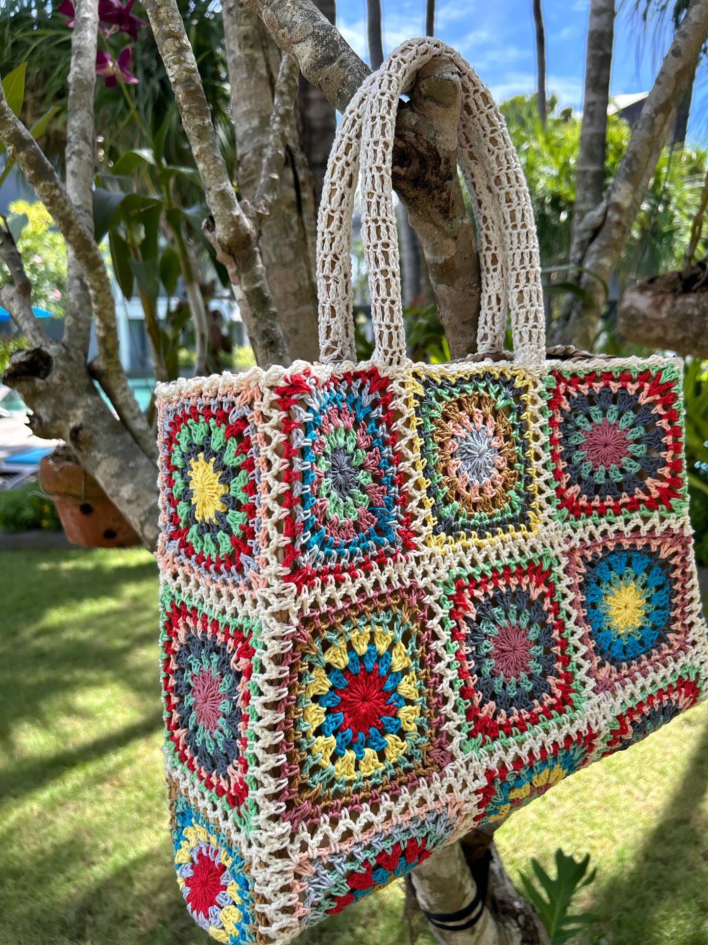 Crochet wicker tote beach bag (smaller size)