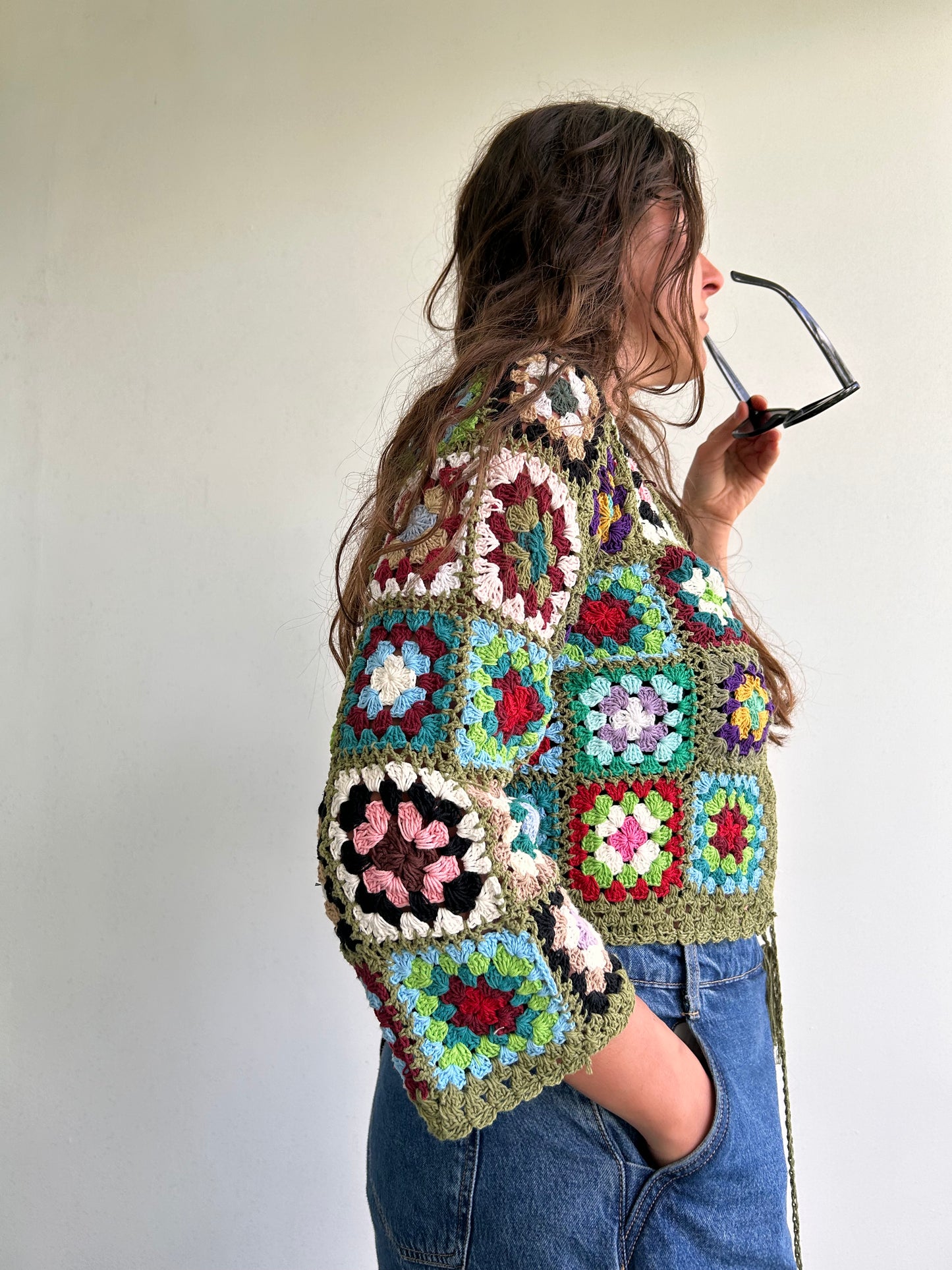 Olive Green granny square crochet cardigan