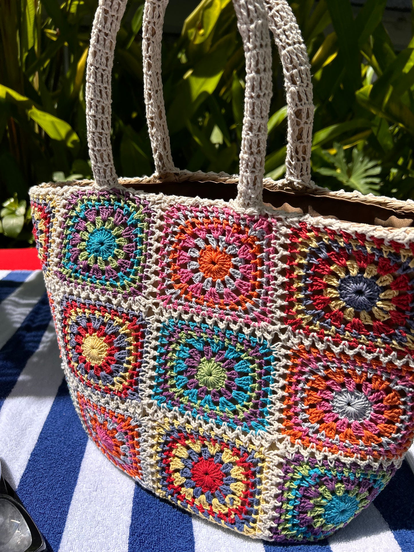 Crochet wicker tote beach bag (rounder)
