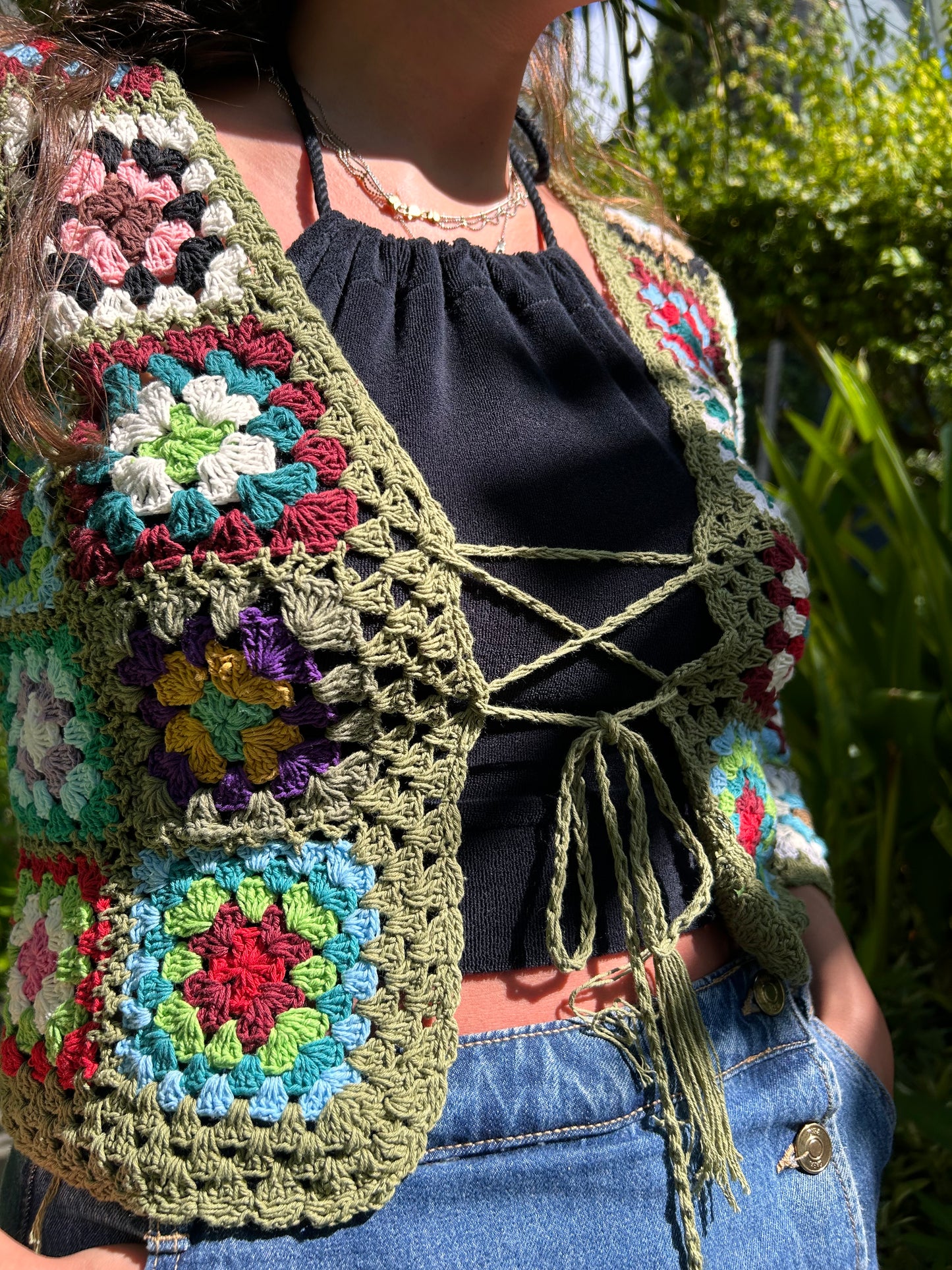 Olive Green granny square crochet cardigan