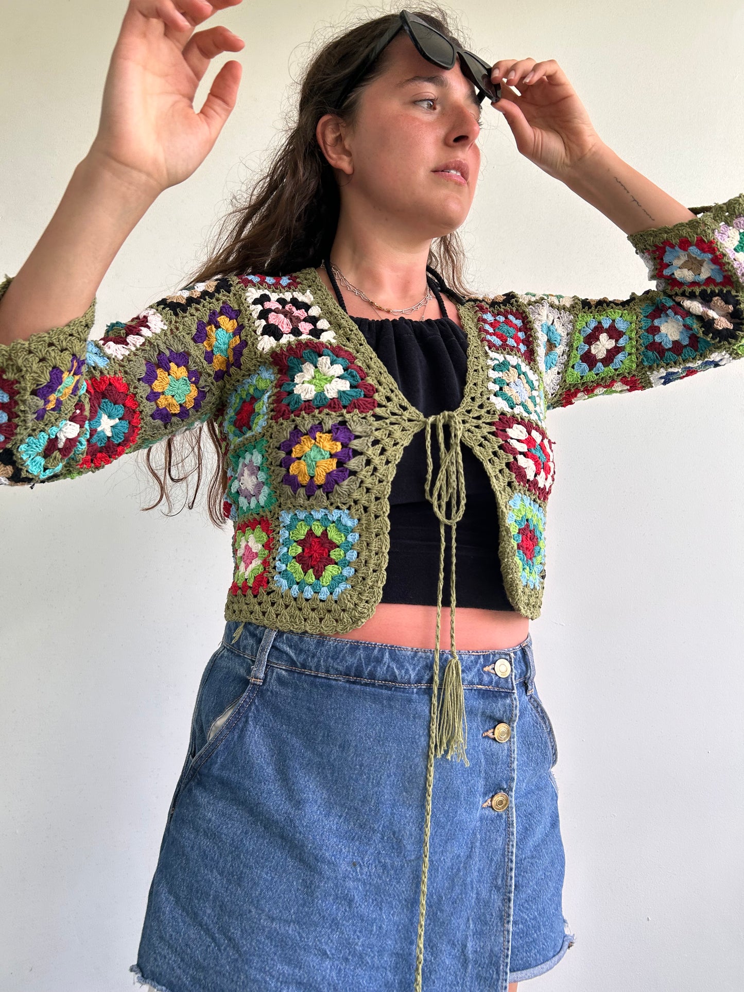 Olive Green granny square crochet cardigan