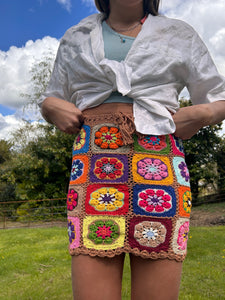 Bohemia Brown Floral Crochet Skirt