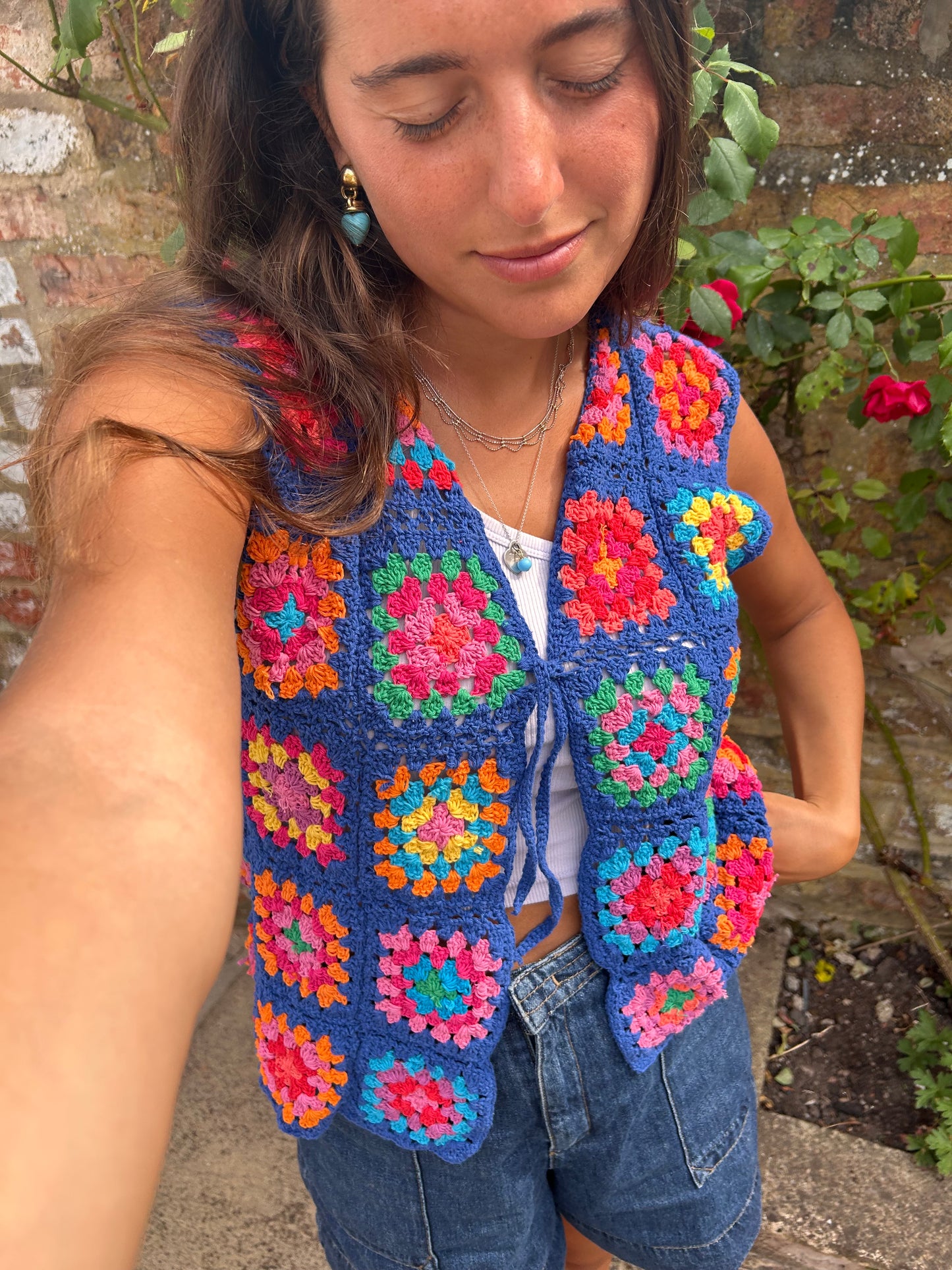 Cleo Granny square vest in blue (XL)