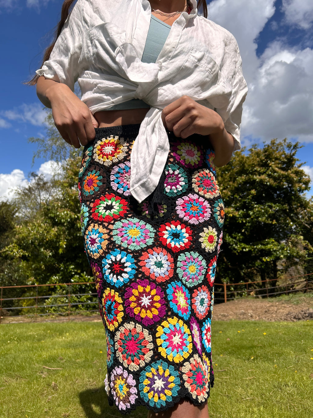 Meadow Black Floral Crochet Skirt
