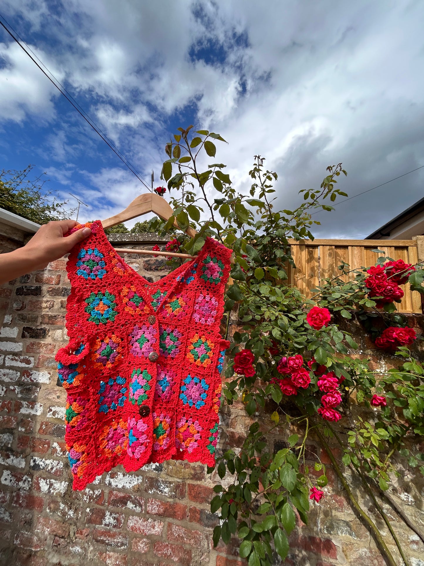 Cleo Granny square vest in red (XS/S)