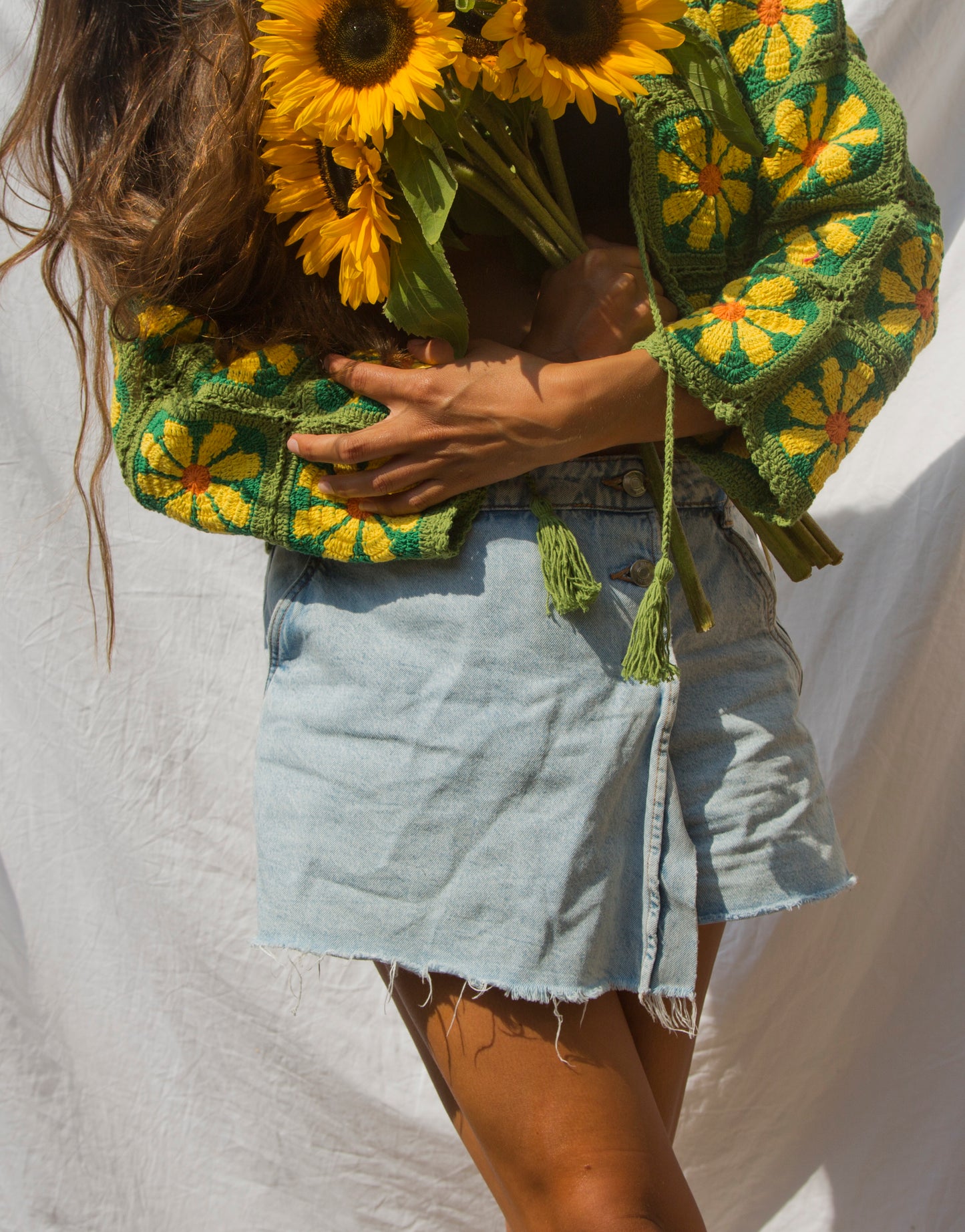 Retro Flower Power in Green Crochet Cardigan