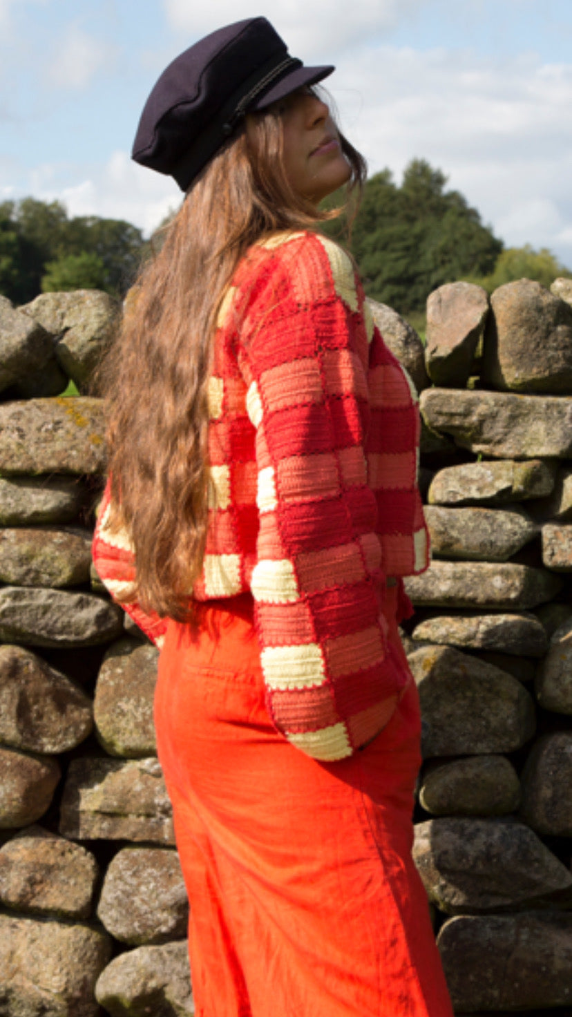 Red Gingham Check Cardigan with Tassel Tie