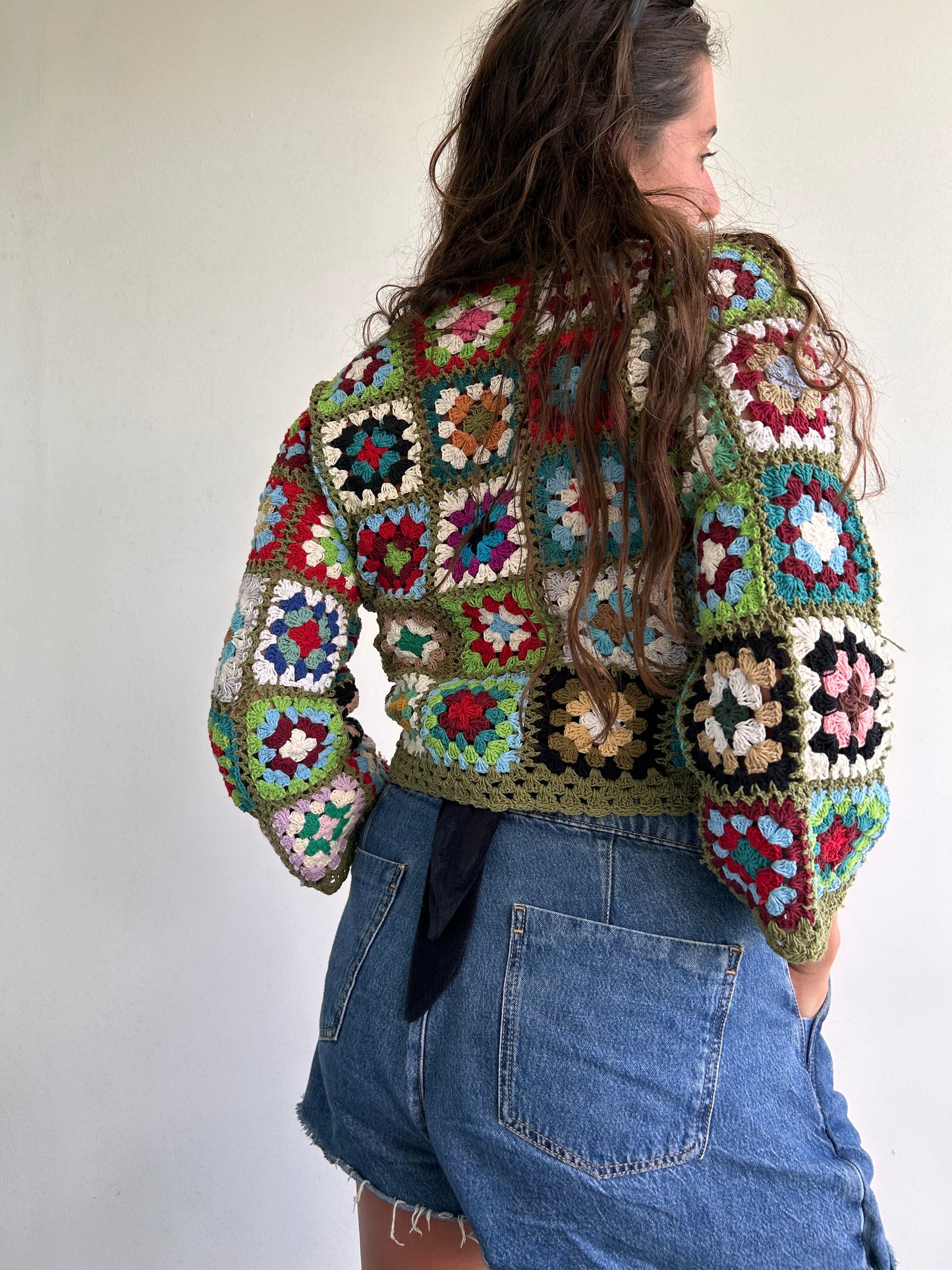 Olive Green granny square crochet cardigan