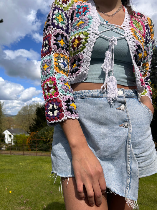 White granny square crochet cardigan