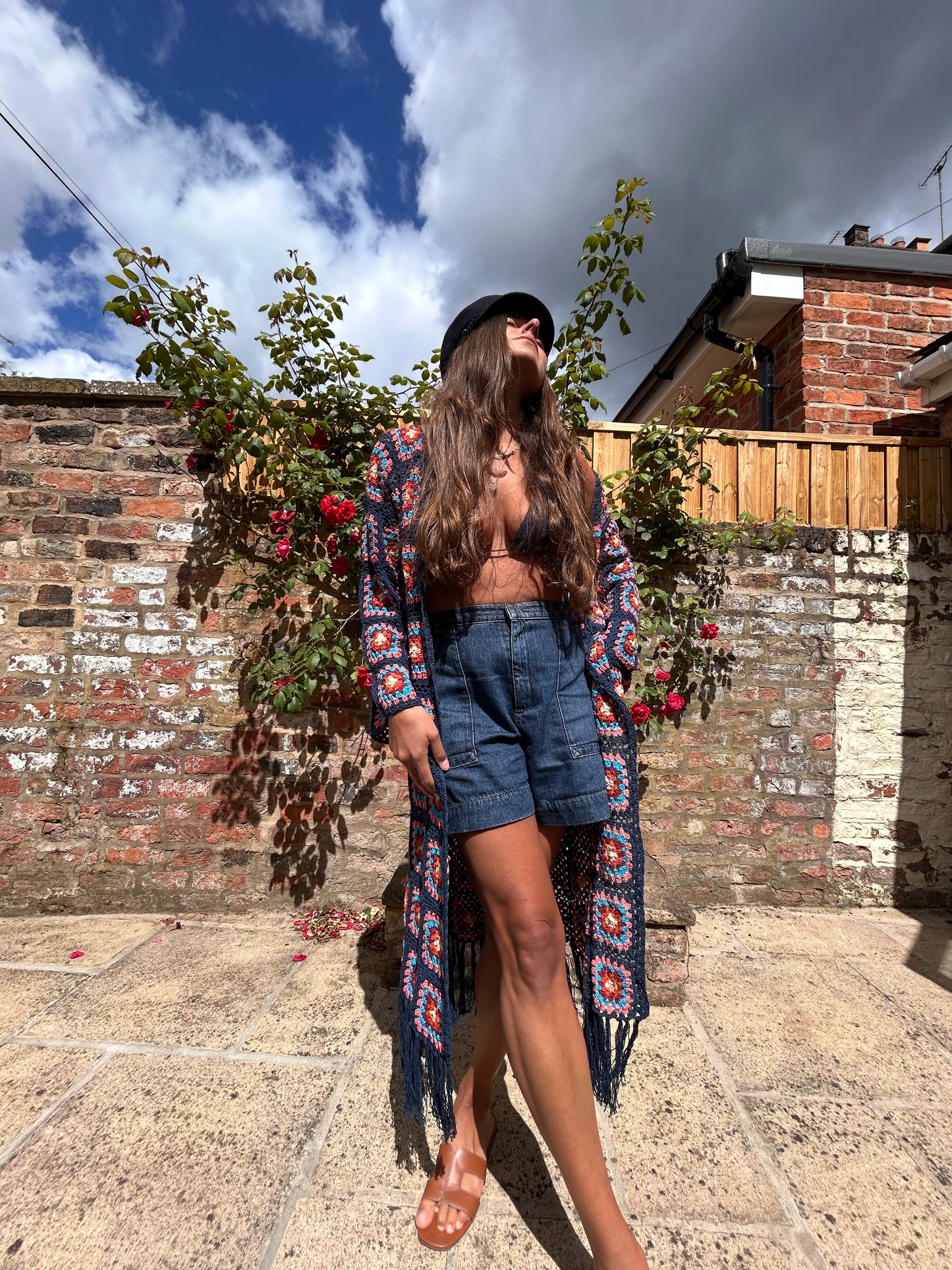 “Down by the beach” Granny square maxi crochet cardigan with tassels